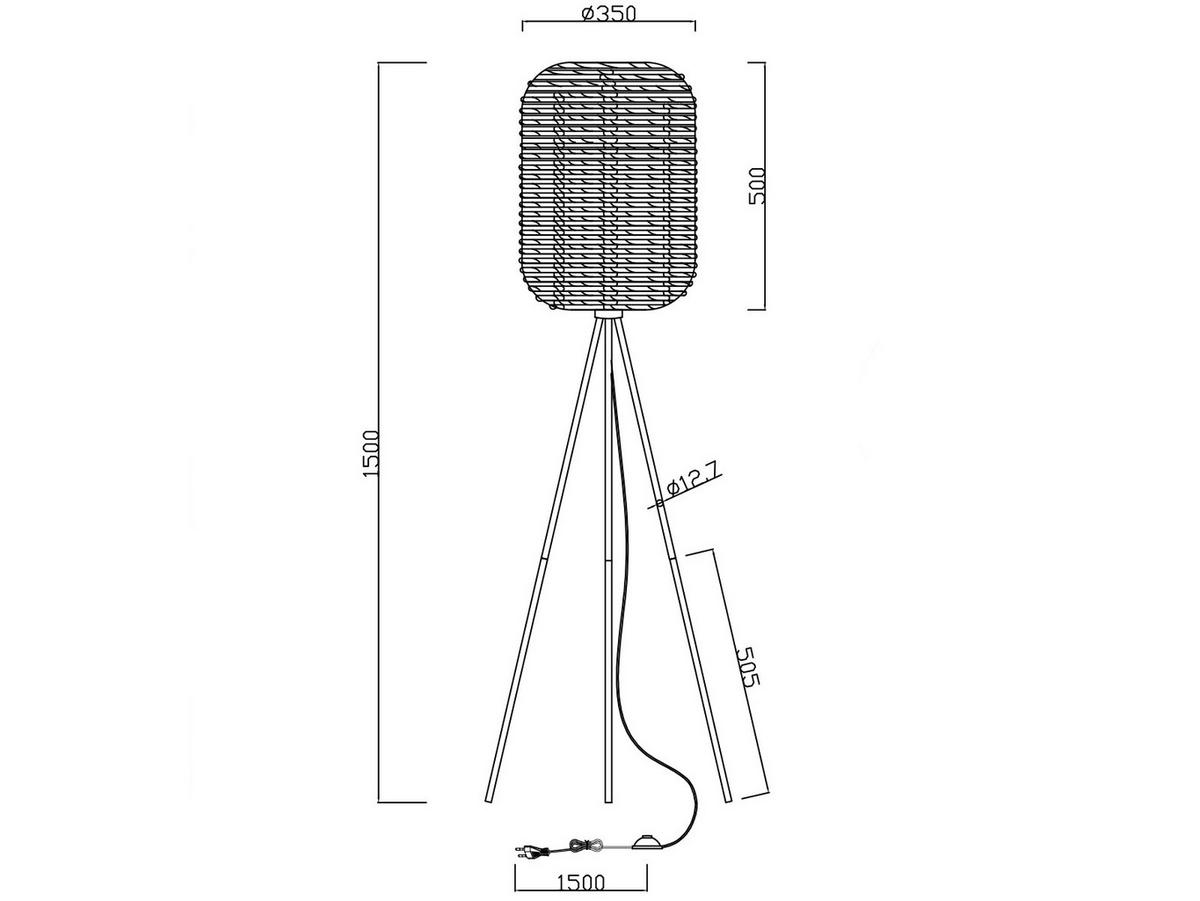LED-STEHLEUCHTE Tripod Höhe 150cm, Lampenschirm Korbgeflecht - Schwarz/Naturfarben, Naturmaterialien/Metall (35/35/150cm) - meineWunschleuchte