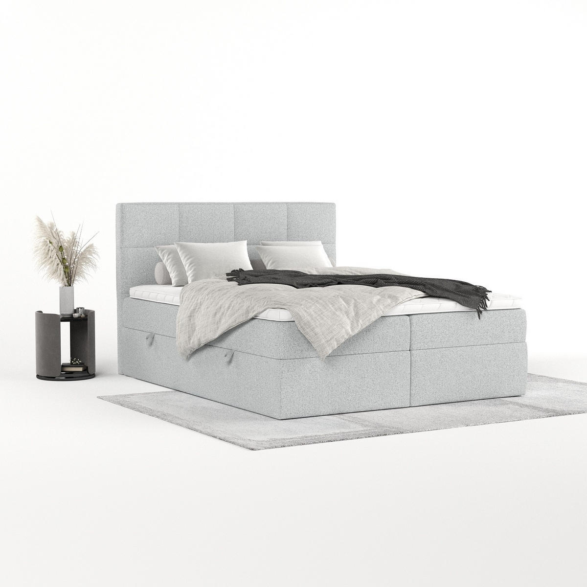 BOXBETT Oris 140/200 cm Hellgrau im Riva Stoff - Hellgrau/Schwarz, Holz/Holzwerkstoff (140/200cm) - AltaBeds