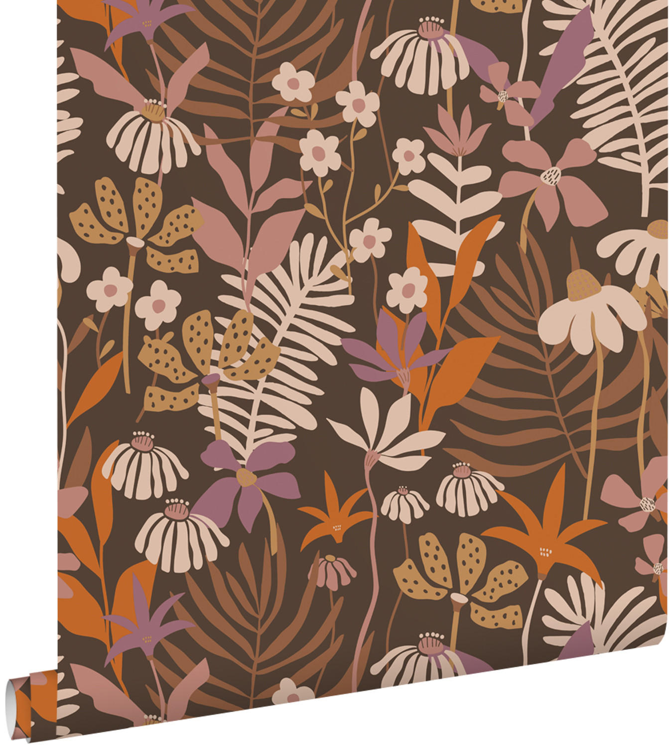 TAPETE tropische Blätter und Blüten 50 x 900 cm - Braun, Papier (50/900cm) - ESTAhome