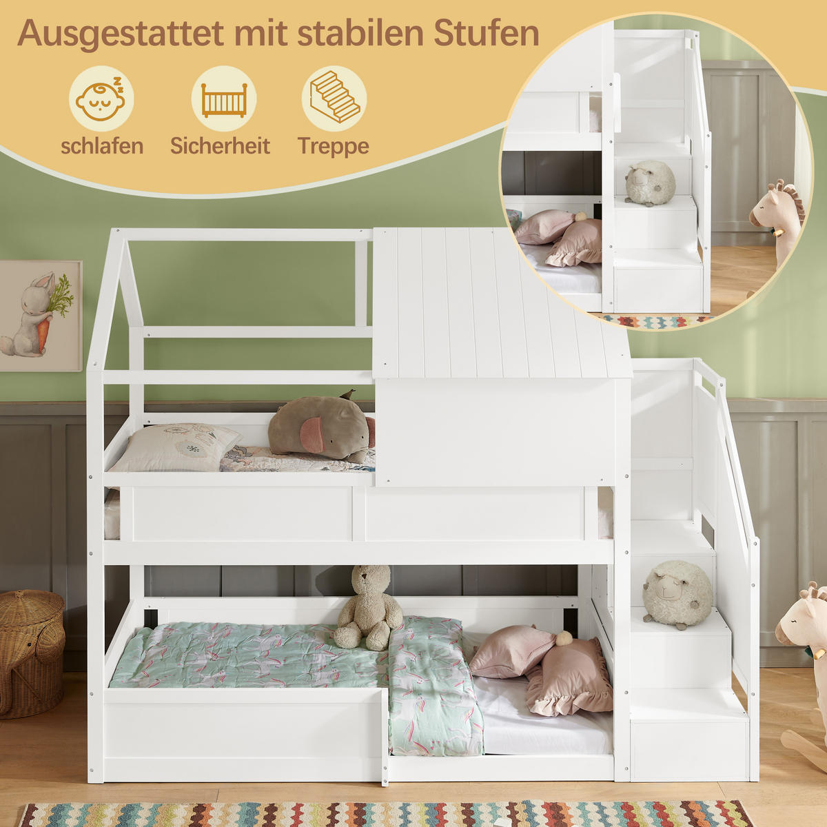 ETAGENBETT 80/200 cm Dachdesign und Stufen, DE-41924, in Weiß - Weiß, Holz (80/200cm) - ComfortXL