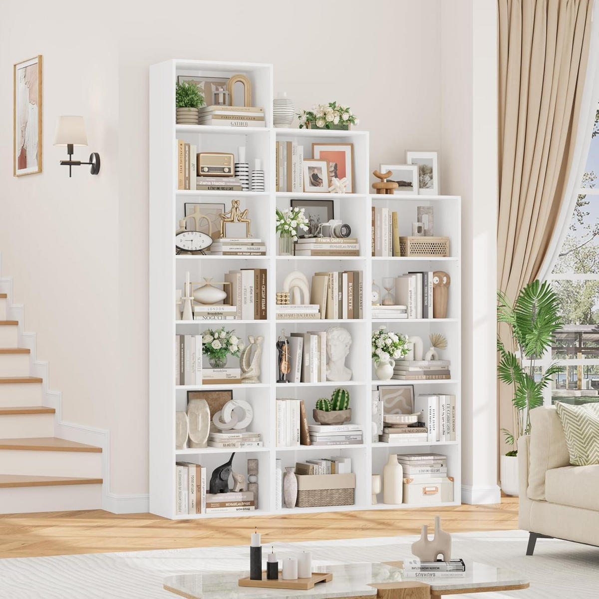 BÜCHERREGAL weiß 6 Fächer 48 x 30 x 190,5 cm - Weiß, Holzwerkstoff (48/190.5/30cm)