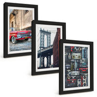BILDER SET 3er Set - 20x30 cm Schwarzer Rahmen - Alte Autobrücke Brooklyn Retro-Audio - Schwarz, Kunststoff (20/30cm) - TULUP