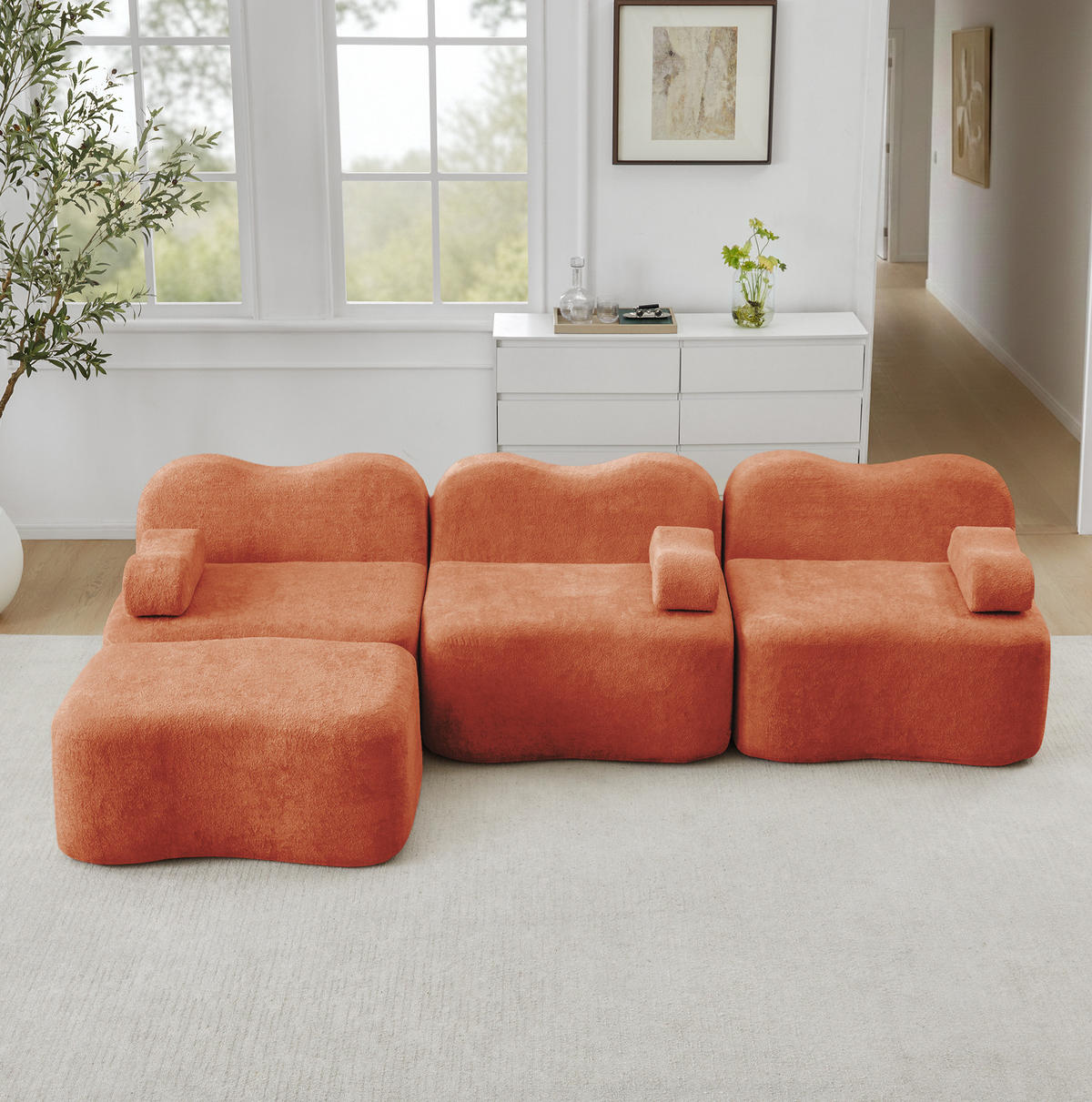 SOFA modulares Ecksofa mit Hocker Samt Orange - Orange, Textil (167/288cm) - Meubliv
