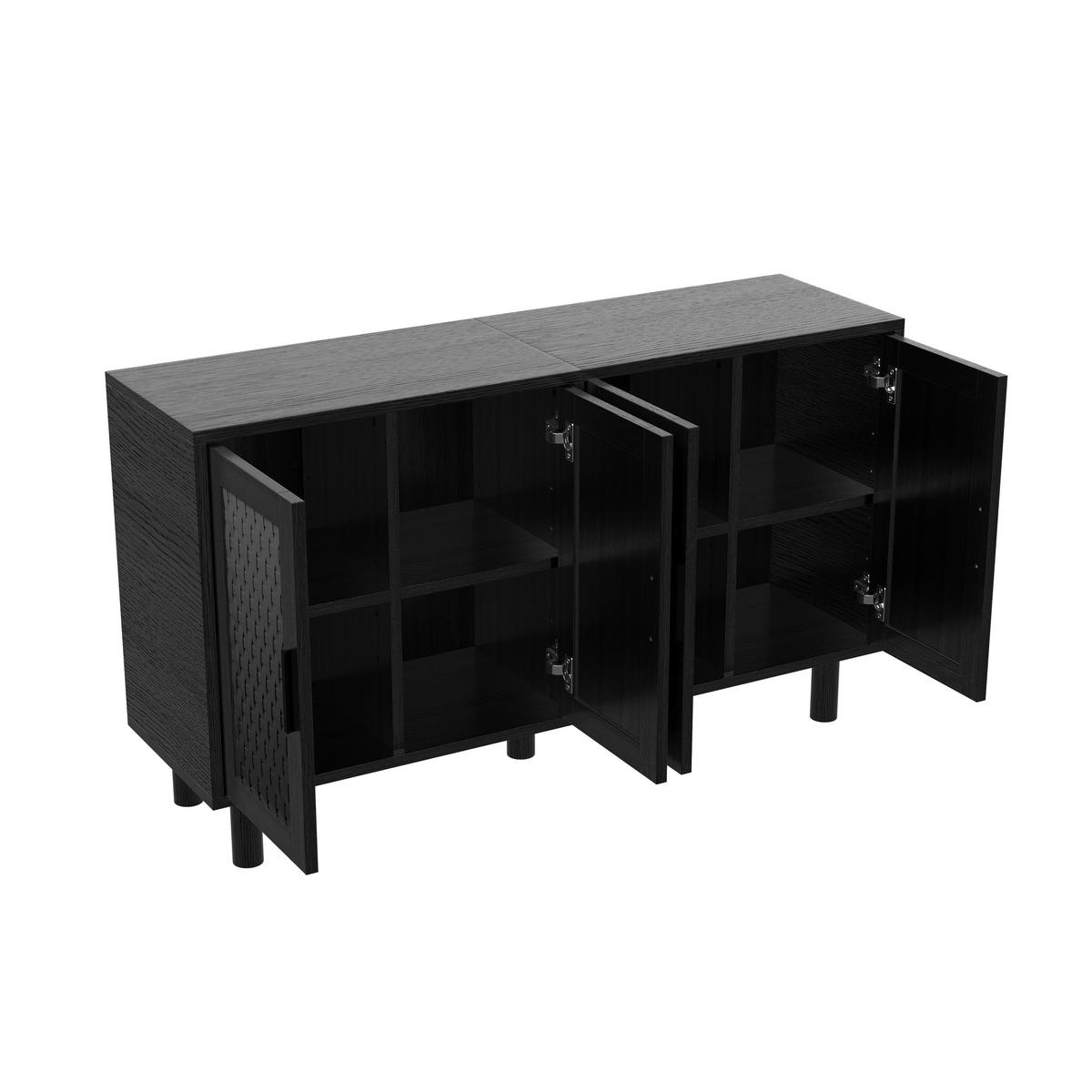 SIDEBOARD 140x40x80 cm Rattan Stauraum schwarz - Schwarz, Holz (140/80/40cm) - Fortuna Lai