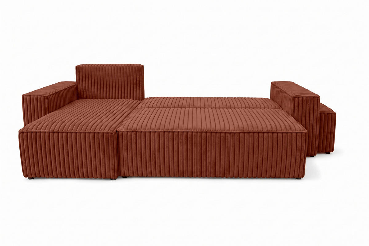 ECKSOFA Mit Schlaffunktion Und Pouf, Cordstoff Tilia, Kupfer, Links, Best L Mit Pouf - Orange, Holz (244/145cm) - Kaiser Möbel