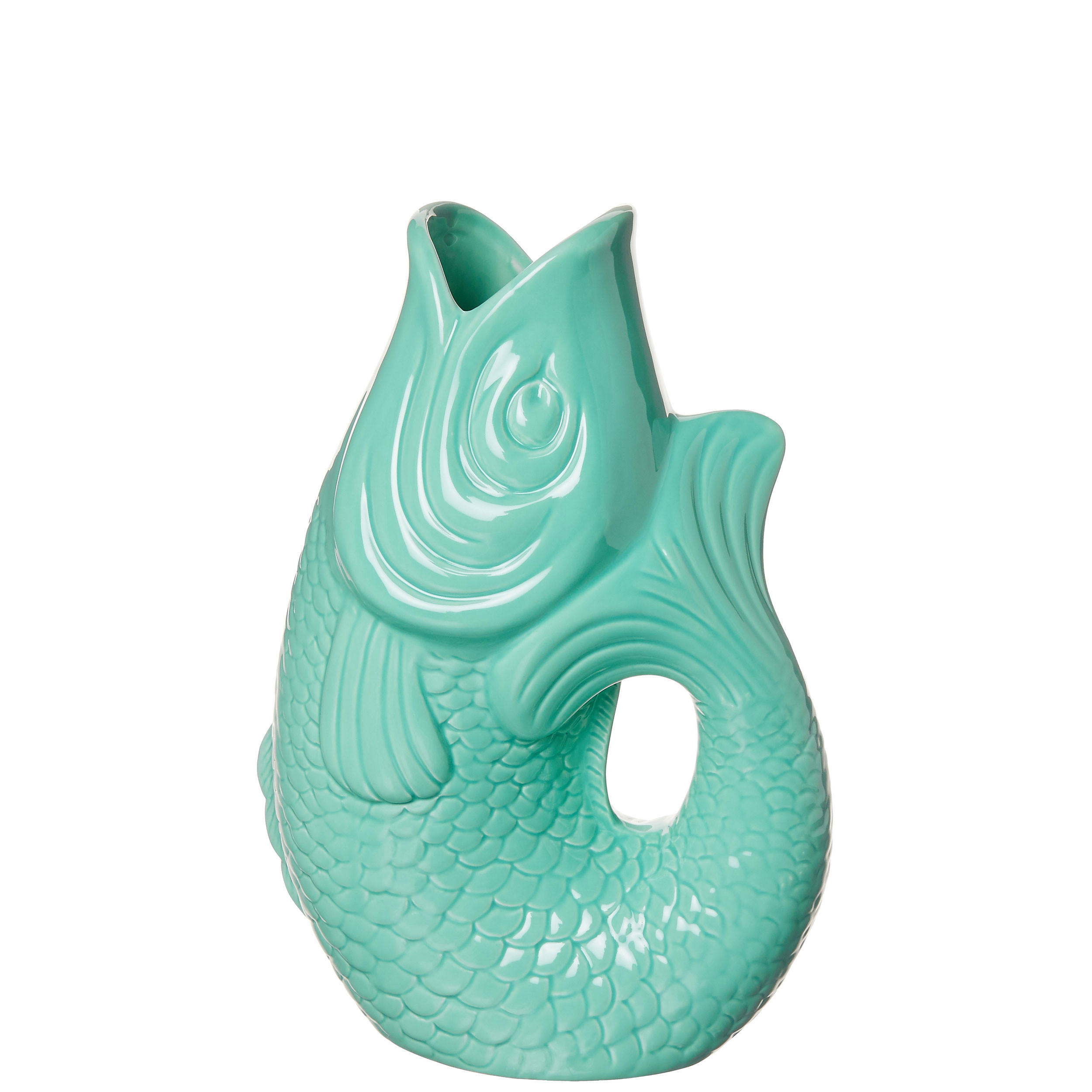 VASE Monsieur Carafon S, Fisch-Form, Steingut, Mint Cream, 24.3 cm - Grün, Keramik (24.3cm) - Gift Company