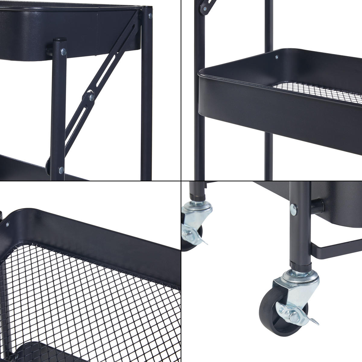 ROLLWAGEN Vörå - Schwarz, Metall (45/88/30cm) - [en.casa]