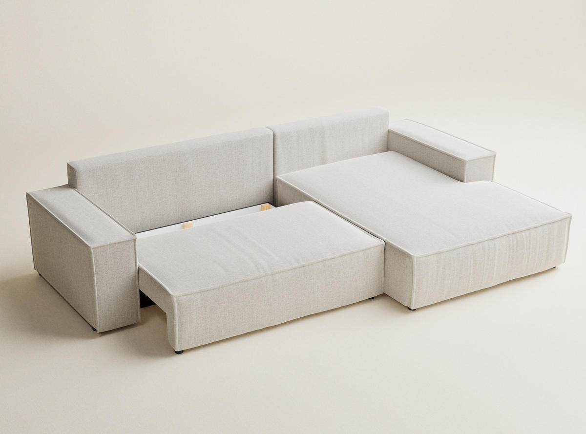 ECKSOFA Maze Hellbeige Webstoff - Rechts Seite - Creme/Schwarz, Holz/Holzwerkstoff (294/185cm) - Maison de Reve