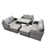 GARTENMÖBELSET mit ESSTISCH,SOFA Polyrattan 8-Sitzer - Dunkelgrau/Grau, Glas/Kunststoff - Fimous