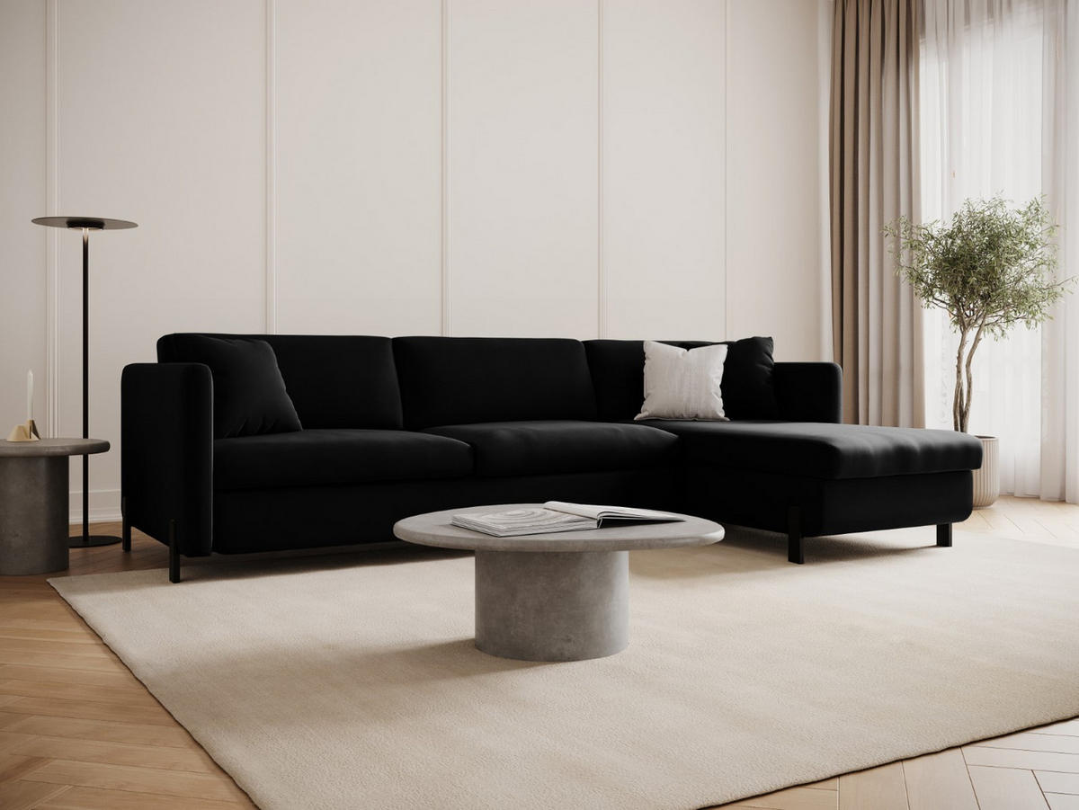 ECKSOFA ausklappbar rechts Gloria aus Samt schwarz 4 Sitzplätze - Schwarz, Textil (260/170cm) - Micadoni
