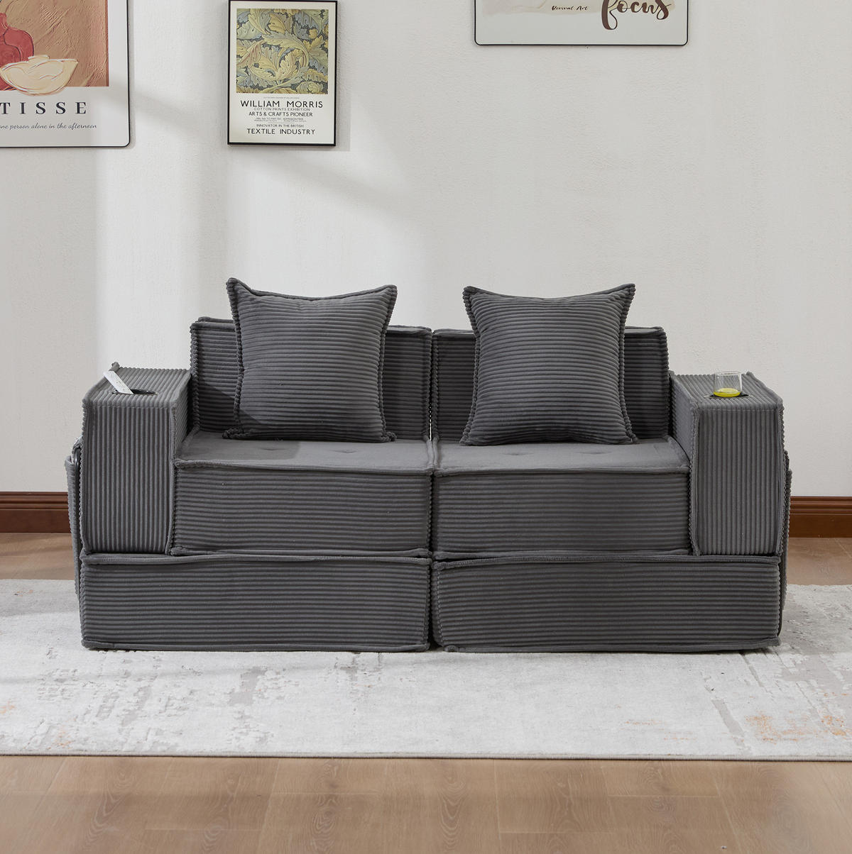 SOFA modular 162 x 78 x 66 cm Corduroy Dark Gray - Dunkelgrau, Kunststoff (78/66/162cm) - Meubliv