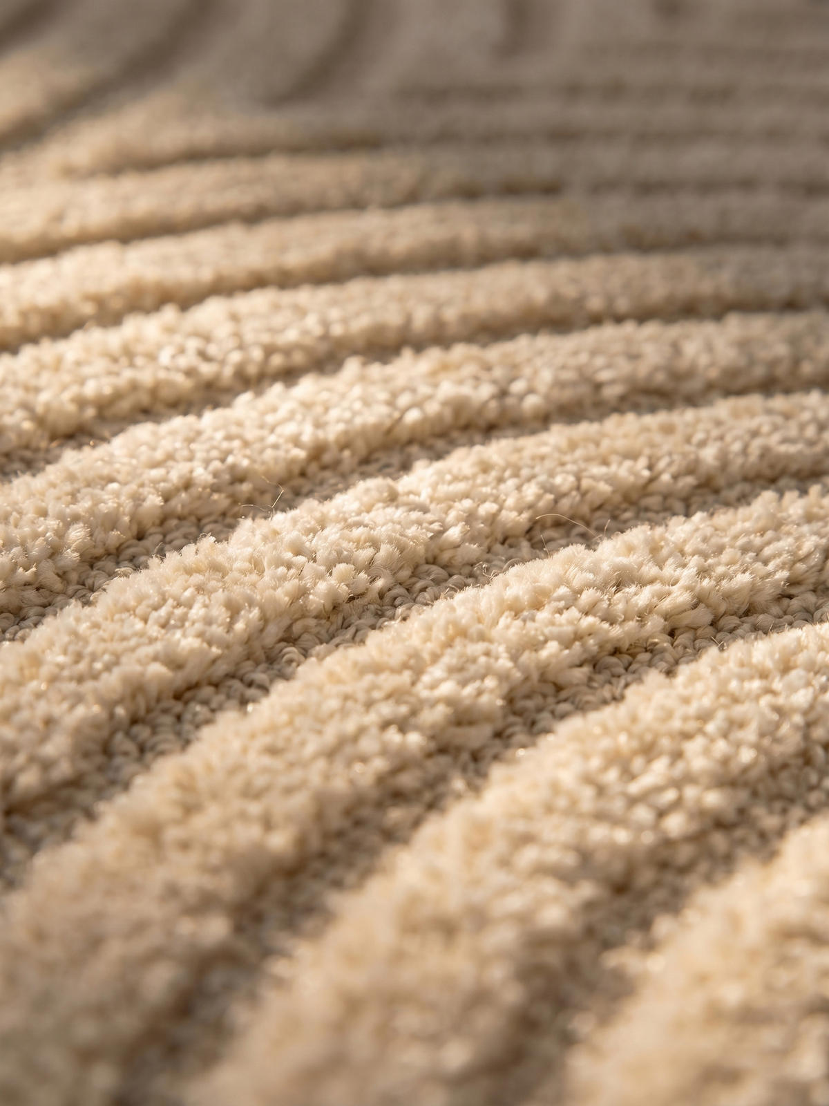 TEPPICH Wohnzimmer Hoch-Tief 3D-Effekt Organische Bögen mit 3D-Effekt OEKO-TEX 3D-Relief Boho Rund Creme 200x200 – RIGI - Creme, Textil (200/200cm) - KADIMA DESIGN