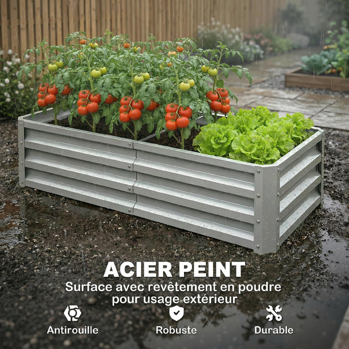 HOCHBEET DE-12213 rechteckig 120/60/30,5 cm aus Wellblech Silber - Silberfarben, Metall (120/30.5/60cm) - ComfortXL