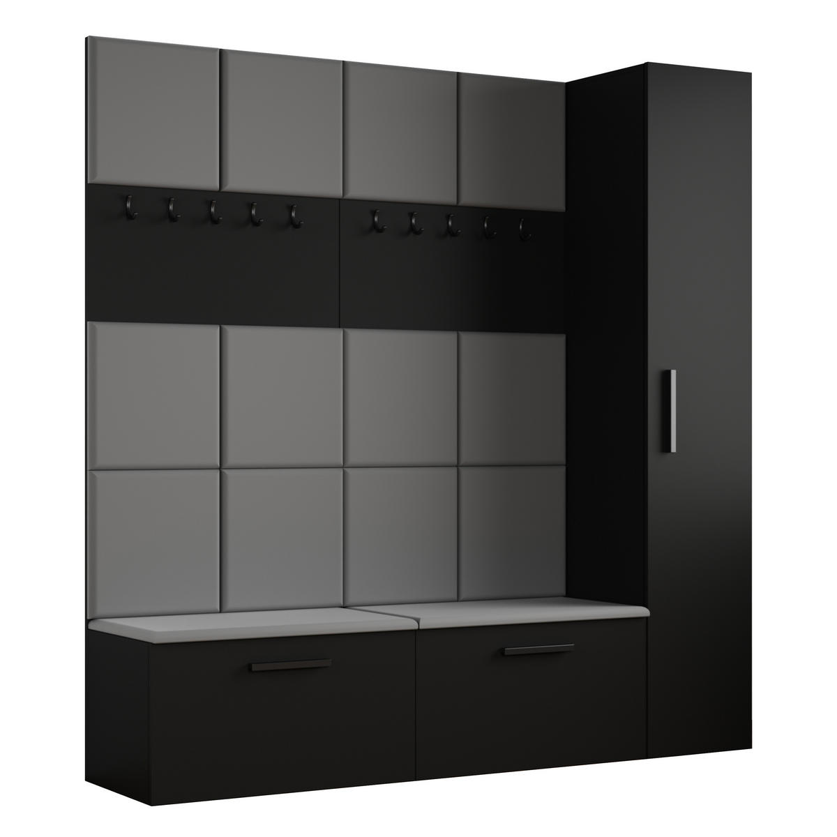 GARDEROBENSCHRANK MODULO 201,2/204/40 cm Modern Garderobe-Set Schwarz - Schwarz/Grau, Holzwerkstoff (201.2/204/40cm) - MASSENO