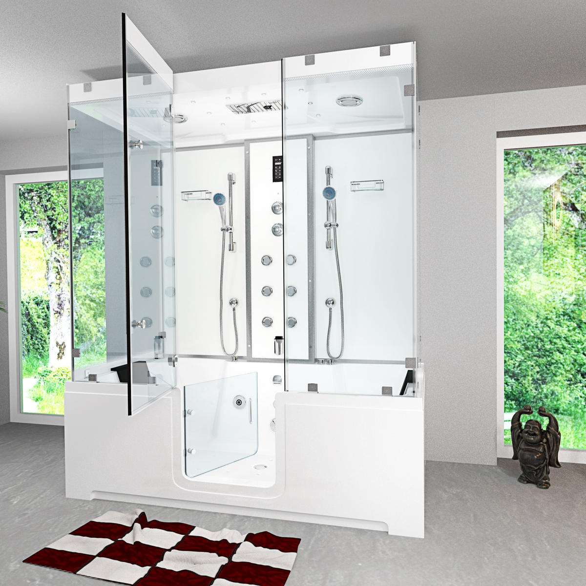 BADEWANNE Dusche K88-WS-EH-B-SC-EA Duschtempel - Weiß, Glas/Kunststoff (100/228/180cm) - AcquaVapore by Sandra Jentho