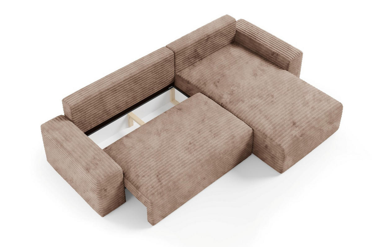 ECKSOFA mit Schlaffunktion Beige - Beige/Schwarz, Holz/Holzwerkstoff (300/185cm) - Furnisell
