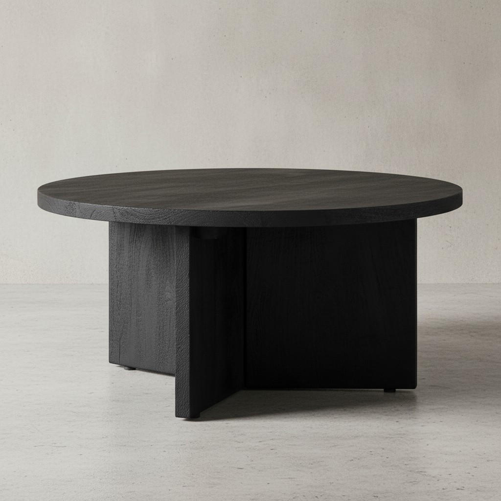 COUCHTISCH rund in Schwarz, aus Massivholz Mango, 60x60x33cm, Dreibein-Design, mit Naturholzmaserung - Schwarz, Holz (60/60/33cm) - KADIMA DESIGN