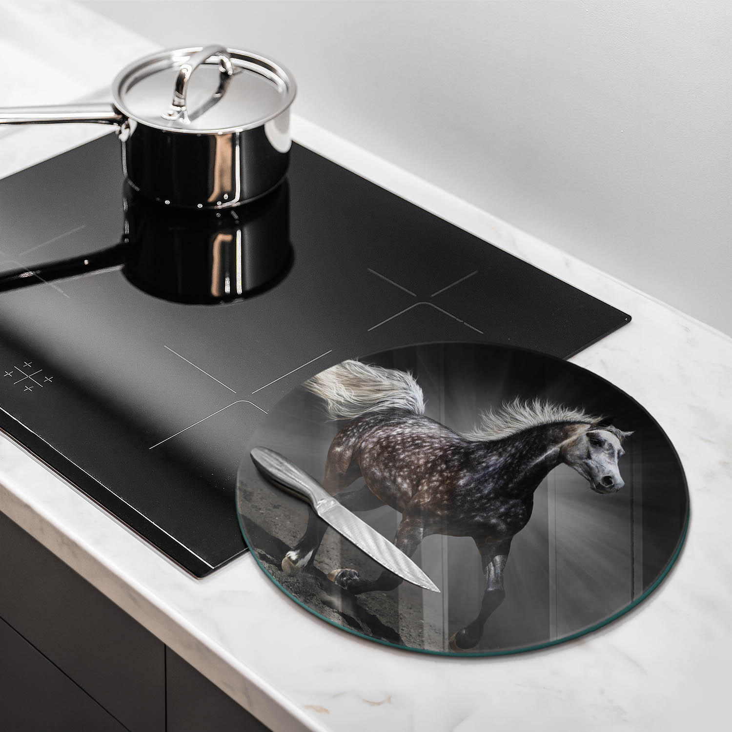 GLASPLATTE Ø 40 cm Pferd im Galopp - Zinkfarben, Glas (40/40cm) - Wallfluent
