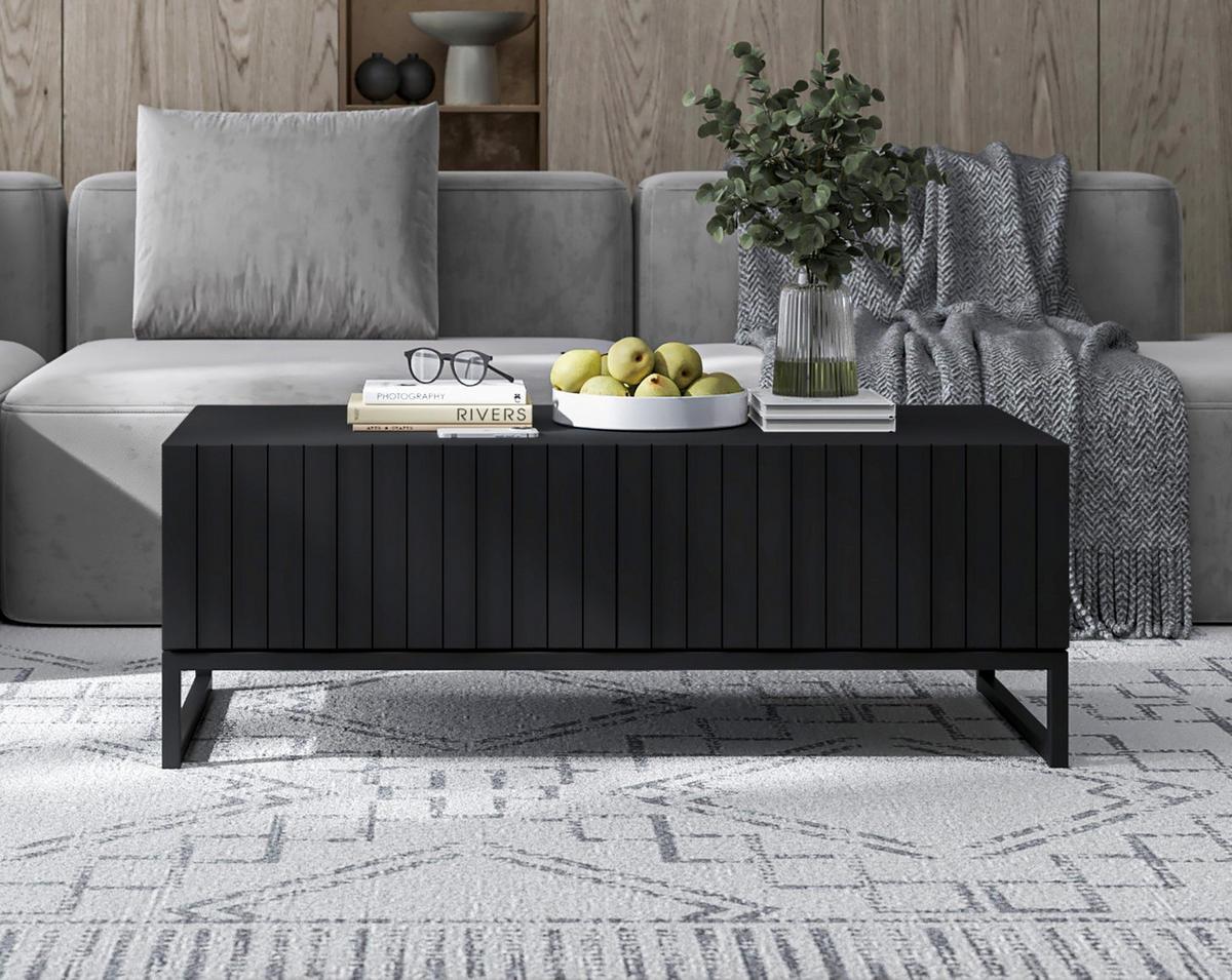 COUCHTISCH Elpis Schwarz matt Glamour 110 cm - Schwarz, Holzwerkstoff/Metall (54/110/39cm) - Meble Lindner