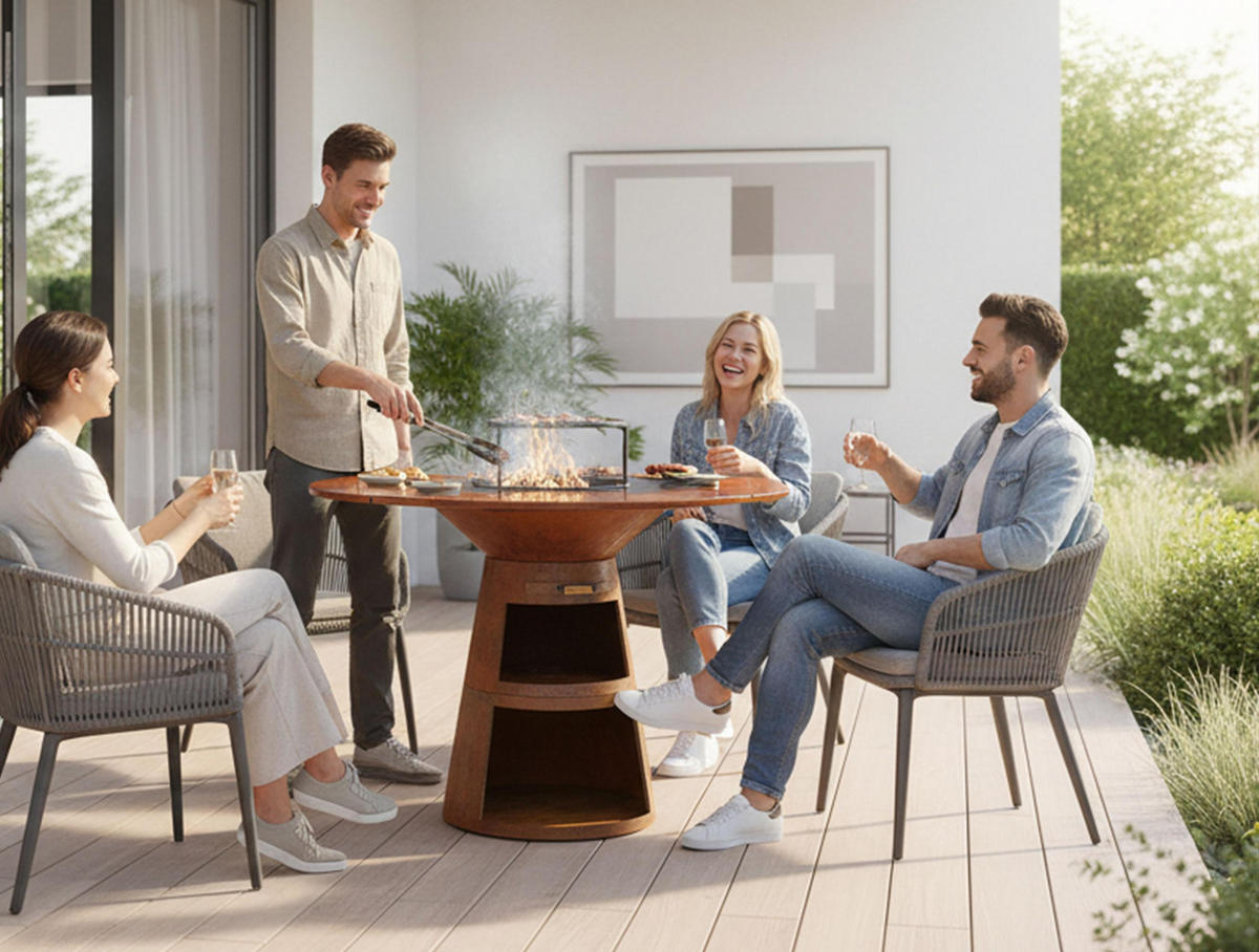 HOLZKOHLEGRILL Feuerschale Braun inkl. Schutzhülle - Braun, Metall (121/105/121cm) - Purline