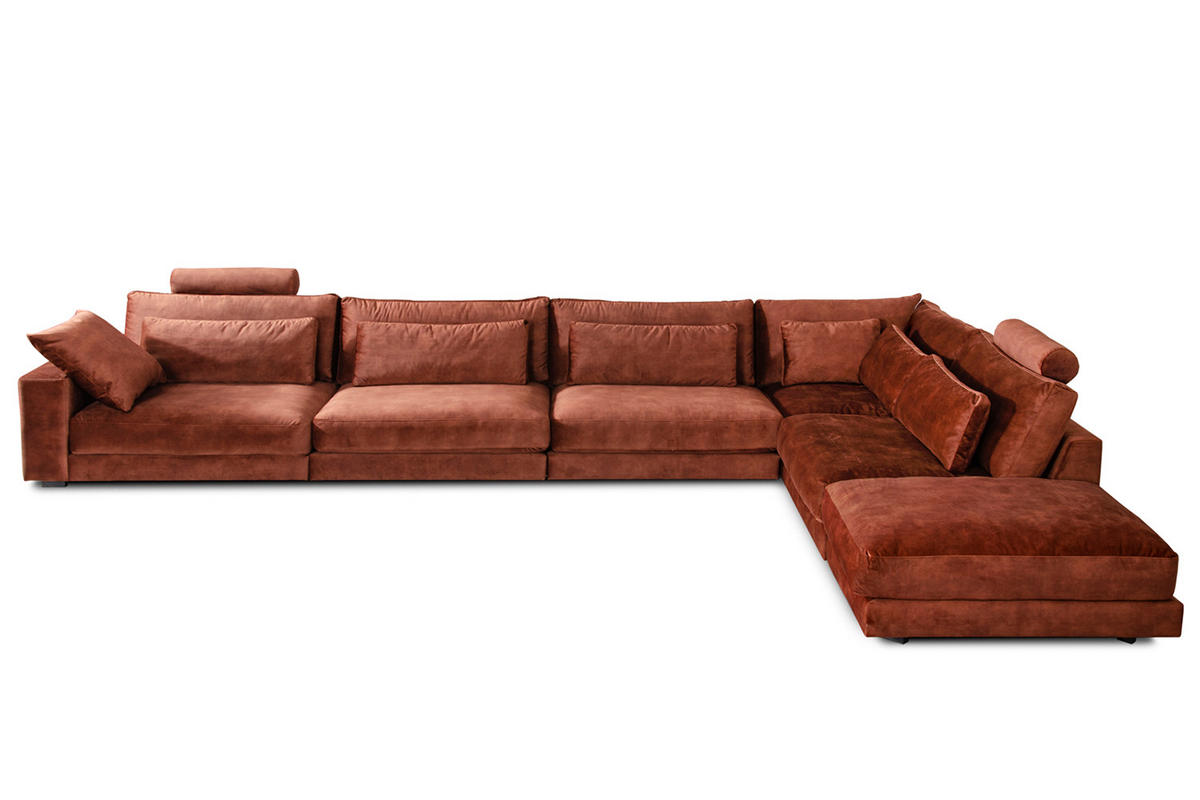 ECKSOFA ETICO Braun Velvet - Dunkelbraun/Schwarz, Textil (513/330cm) - KAWOLA