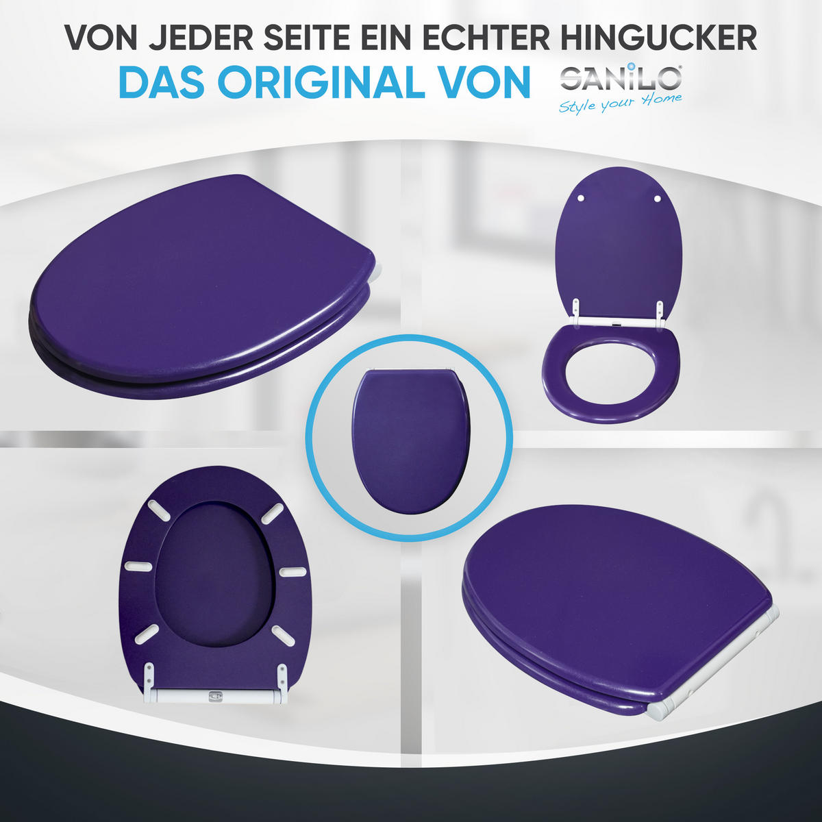 WC-SITZ mit Absenkautomatik & Top Fix Glitzer Lila - Violett, Holzwerkstoff (37.7/5.5/48cm) - Sanilo