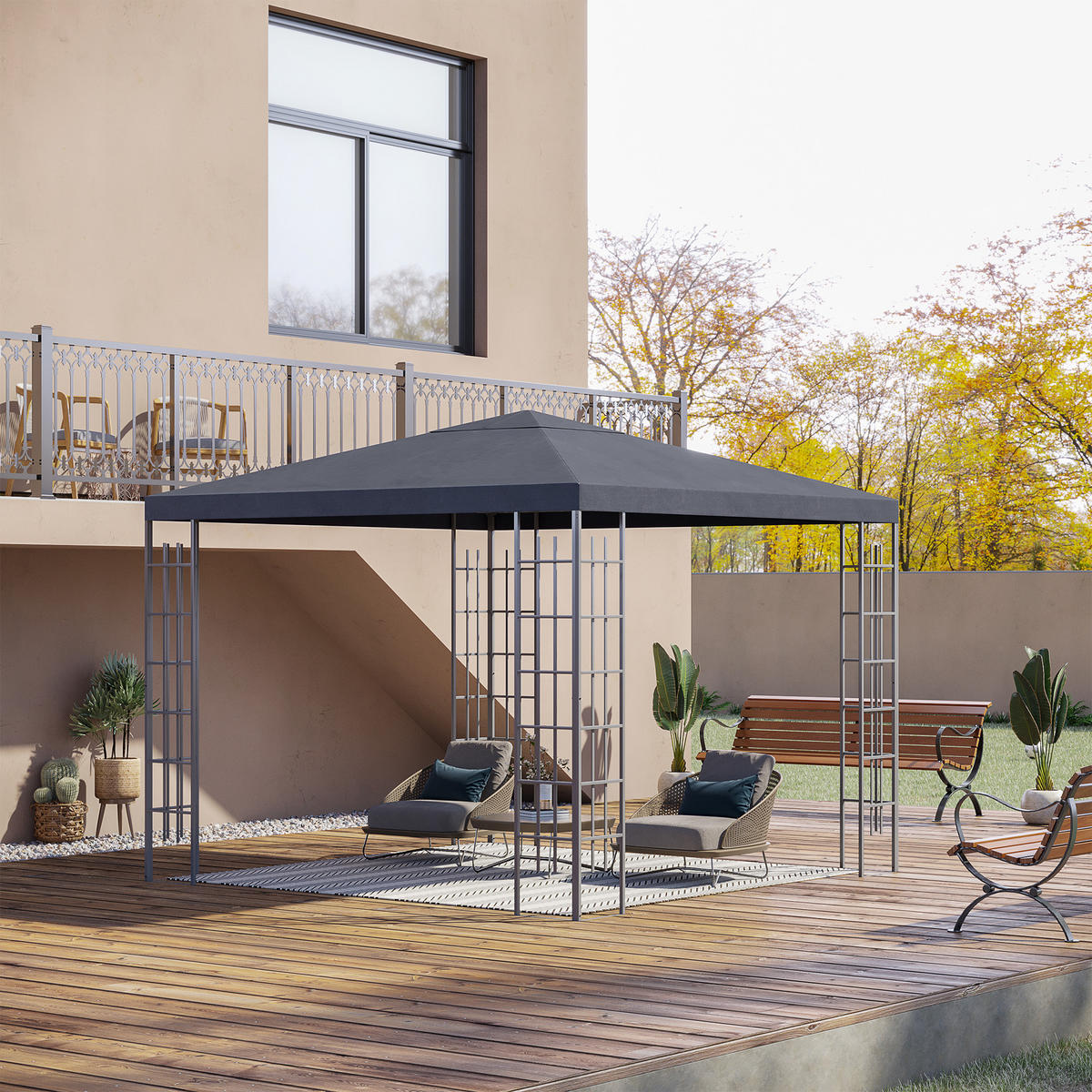 PAVILLON, Grau, Stahl, Polyester - Grau, Metall (295/255/295cm) - Outsunny