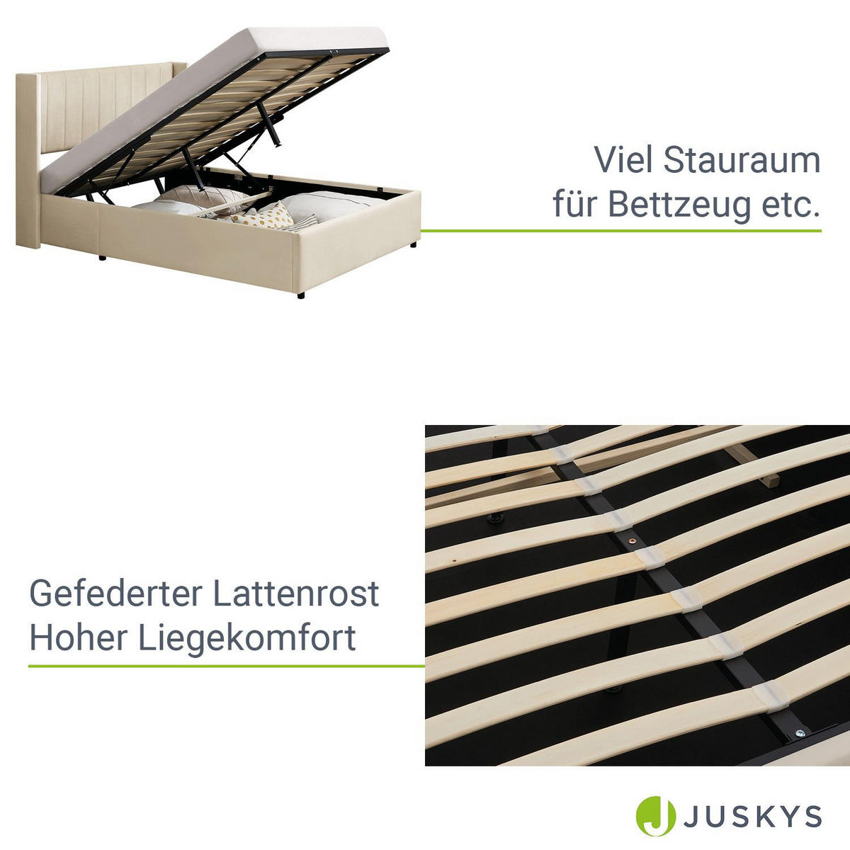 POLSTERBETT Savona mit Matratze 140 x 200 cm beige - Beige, Holzwerkstoff (140/200cm) - Juskys