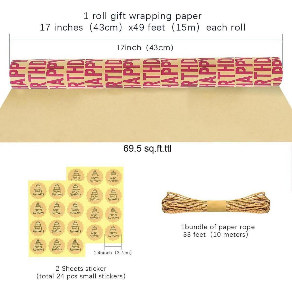 GESCHENKPAPIER Geburtstag Rolle 15 m x 43 cm Set - Rot, Papier (43/1/1500cm)
