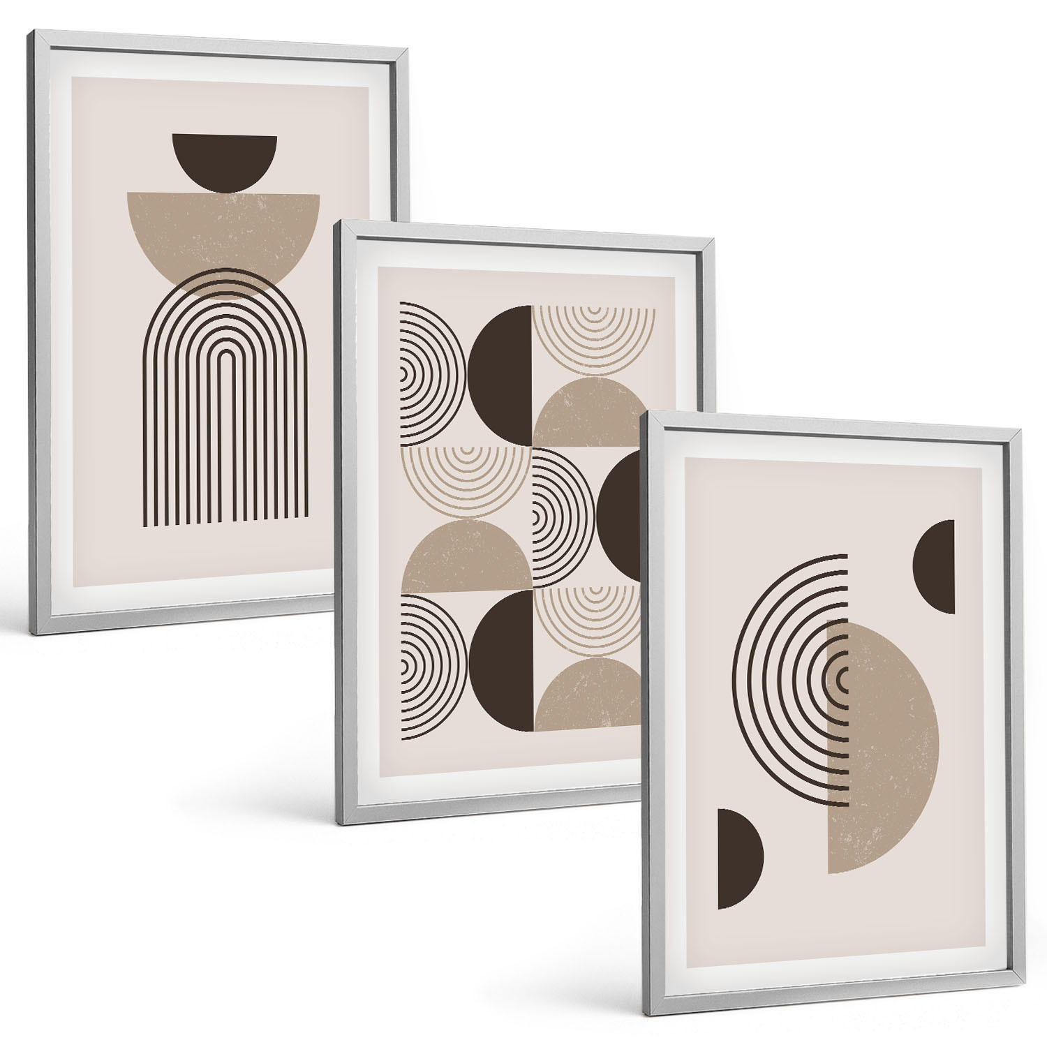 BILDER SET 3er Set - 40x60 cm Silberner Rahmen - Abstrakte Minimalismusmuster - Silberfarben, Kunststoff (40/60cm) - TULUP