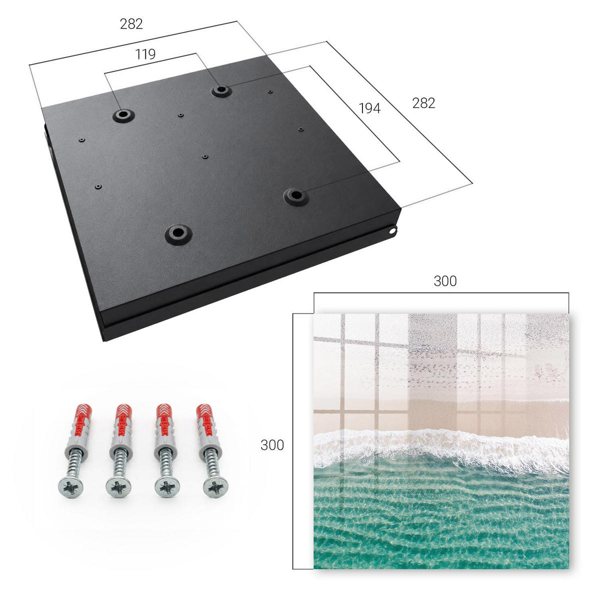SCHLÜSSELBOX Schwarz 30x30 cm- Türöffnung nach rechts - Sommerstrand - Weiß, Metall (30/30/5cm) - TULUP