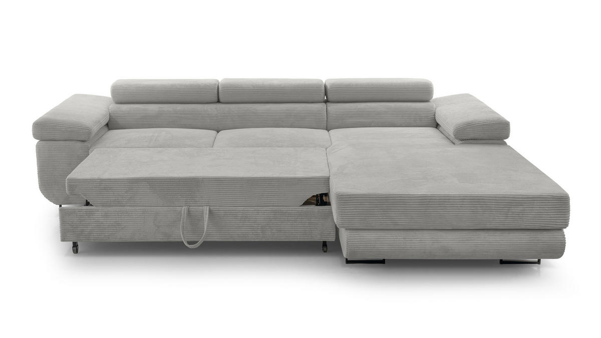 ECKSOFA L Form Arborio Hellgrau 280/203/90 cm Rechts mit Schlaffunktion - Hellgrau/Schwarz, Textil/Metall (280/203cm) - AX Living
