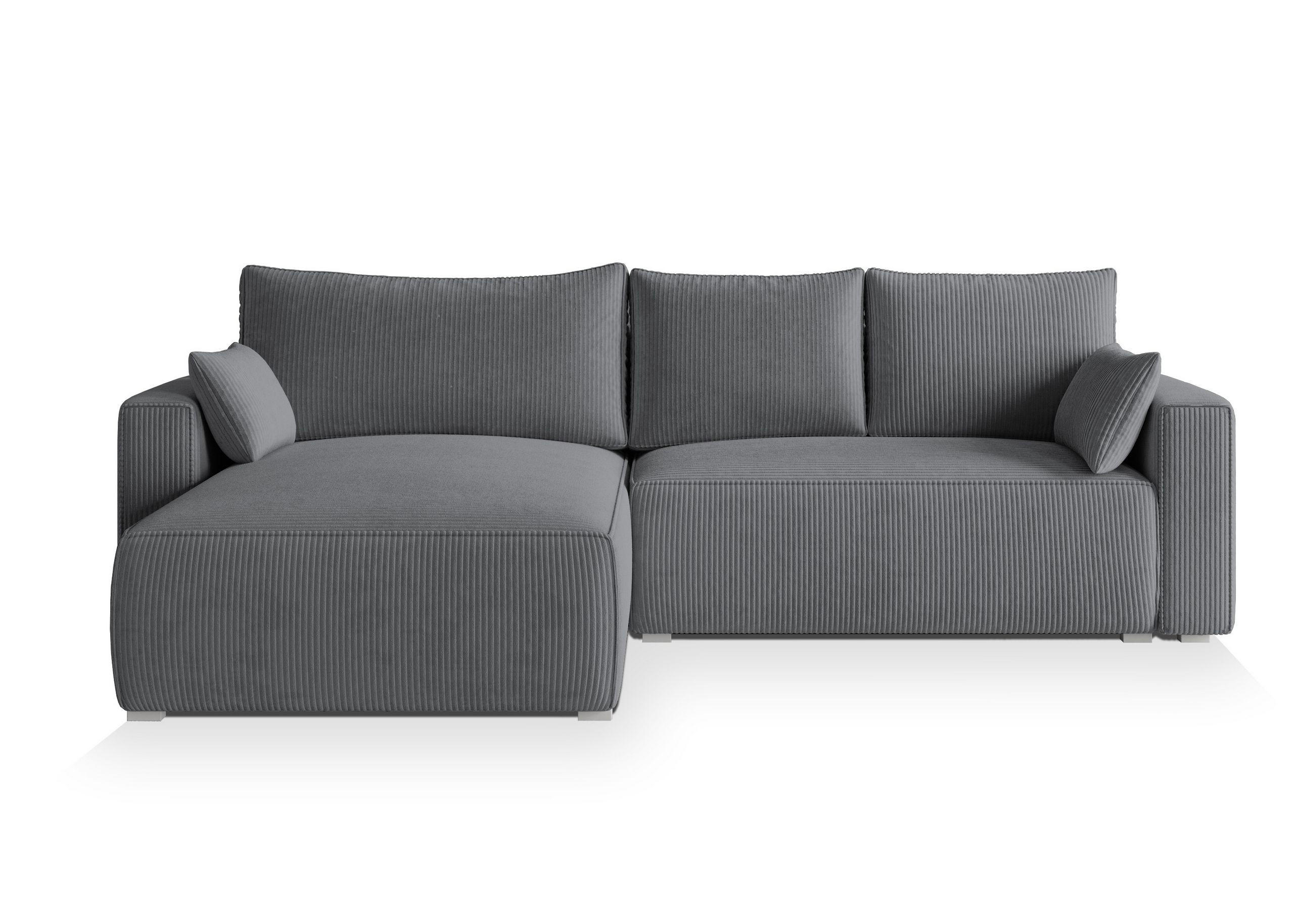 ECKSOFA FORIL P Grau Kordstoff mit Schlaffunktion - Grau, Holz (265/178cm) - MASSENO