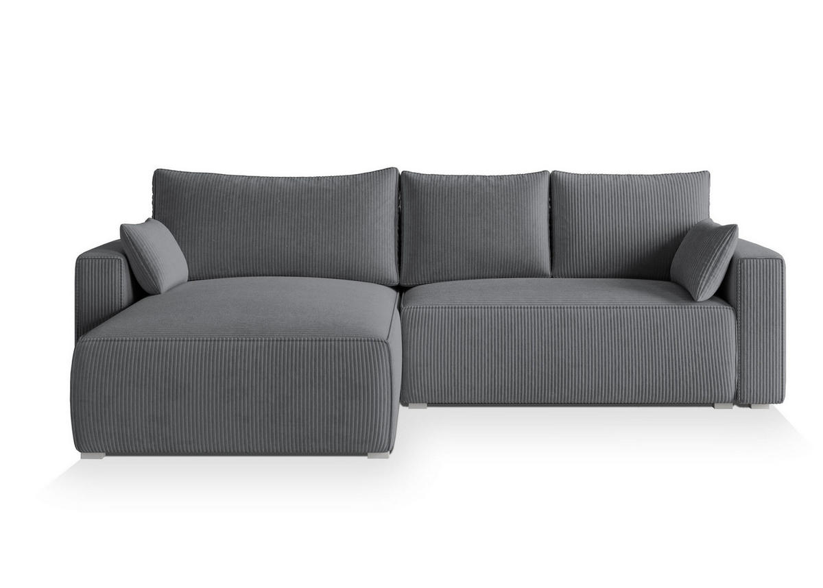 ECKSOFA FORIL P Grau Kordstoff mit Schlaffunktion - Grau, Holz (265/178cm) - MASSENO