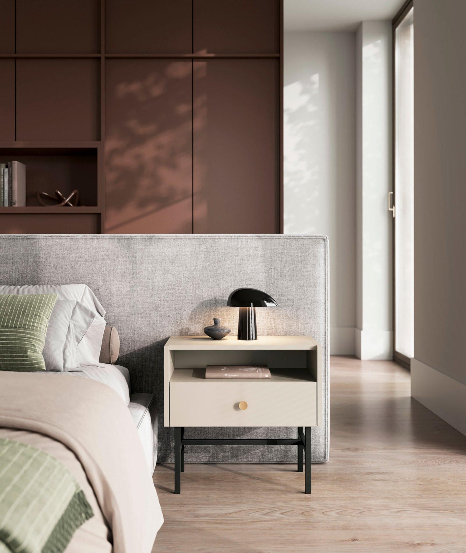 Thumbnail - Selsey Nachttisch, Taupe, Holzwerkstoff, 1 Fächer, 1 Schubladen, Rechteckig, 54.8x52x39 cm, Schlafzimmer, Nachttische