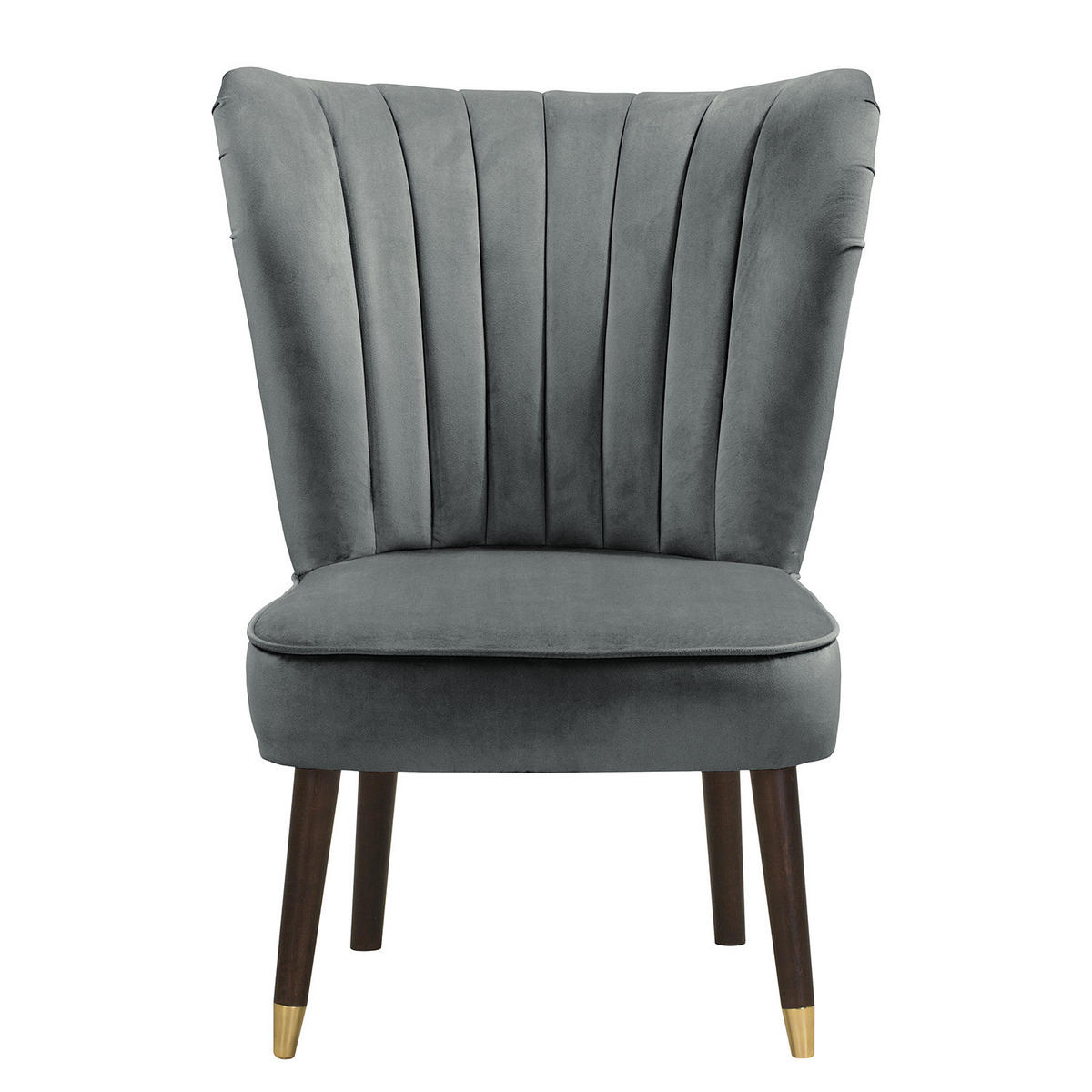 SESSEL - Samt - Braun/Grau, Birkenholz/Textil (61/81/66cm) - home24