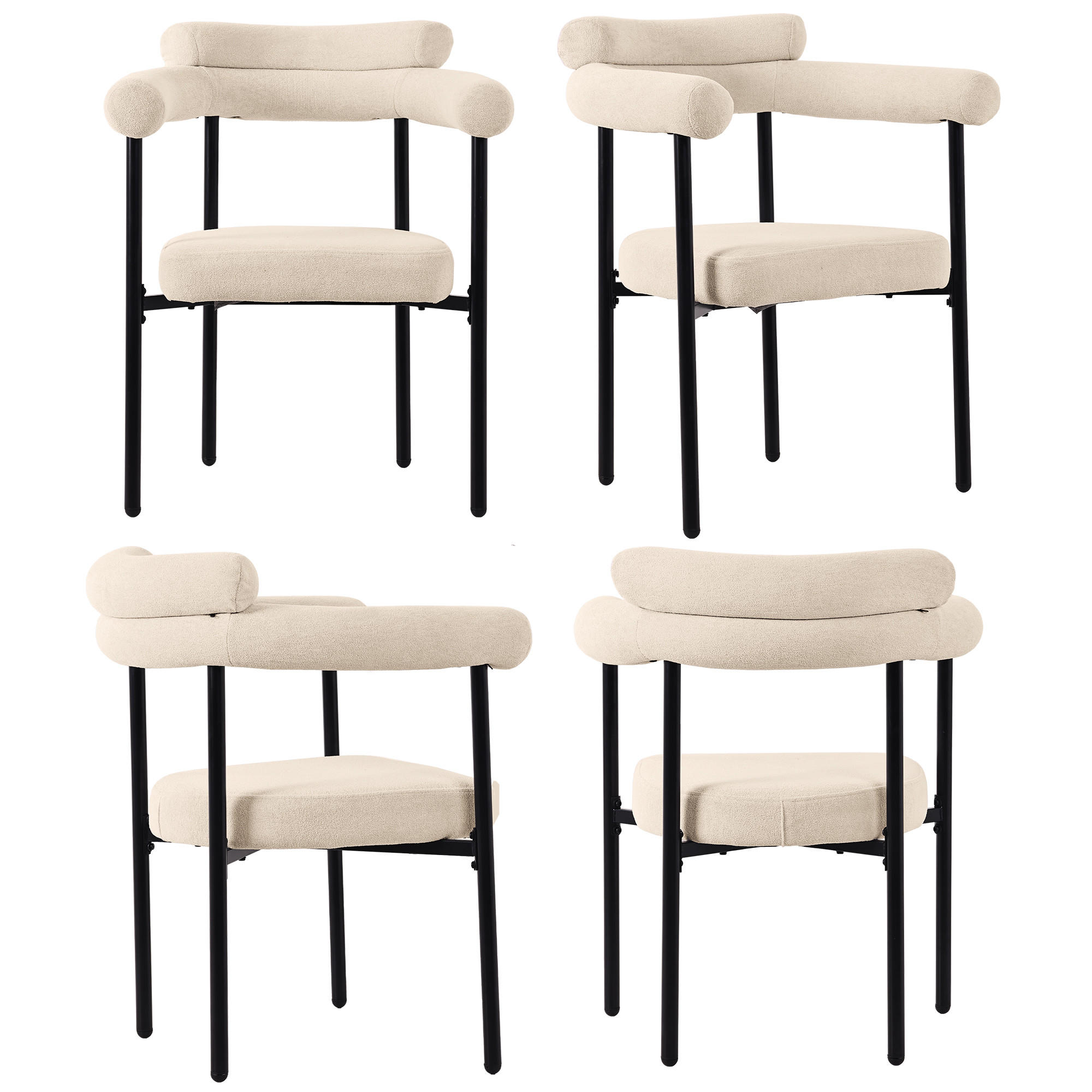 ARMLEHNSTUHL-SET DE-35564 4 Stück mit Wildlederbezug Creme - Beige, Metall (62/84/70cm) - ComfortXL