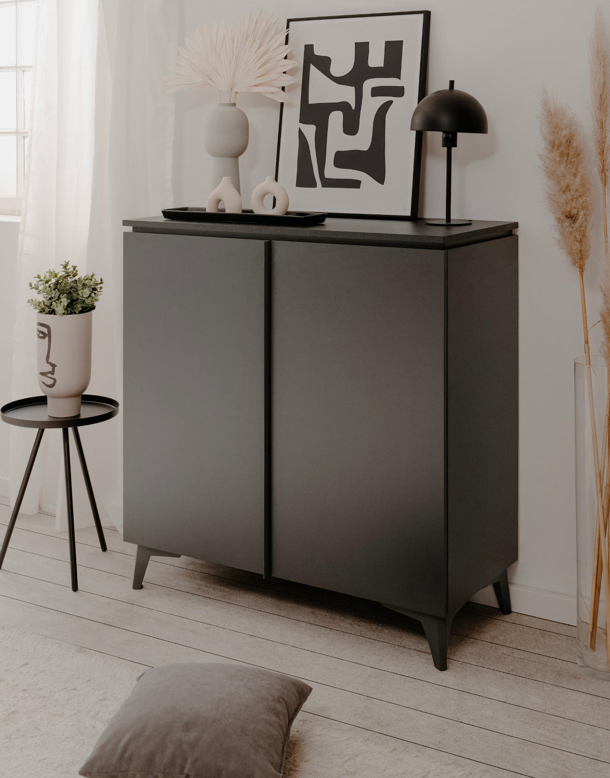 KOMMODE grau, Schiefer 88 x 92 cm, moderne Anrichte 2-türig - Schieferfarben/Grau, Holzwerkstoff/Kunststoff (88/92/40cm) - Furn.Design