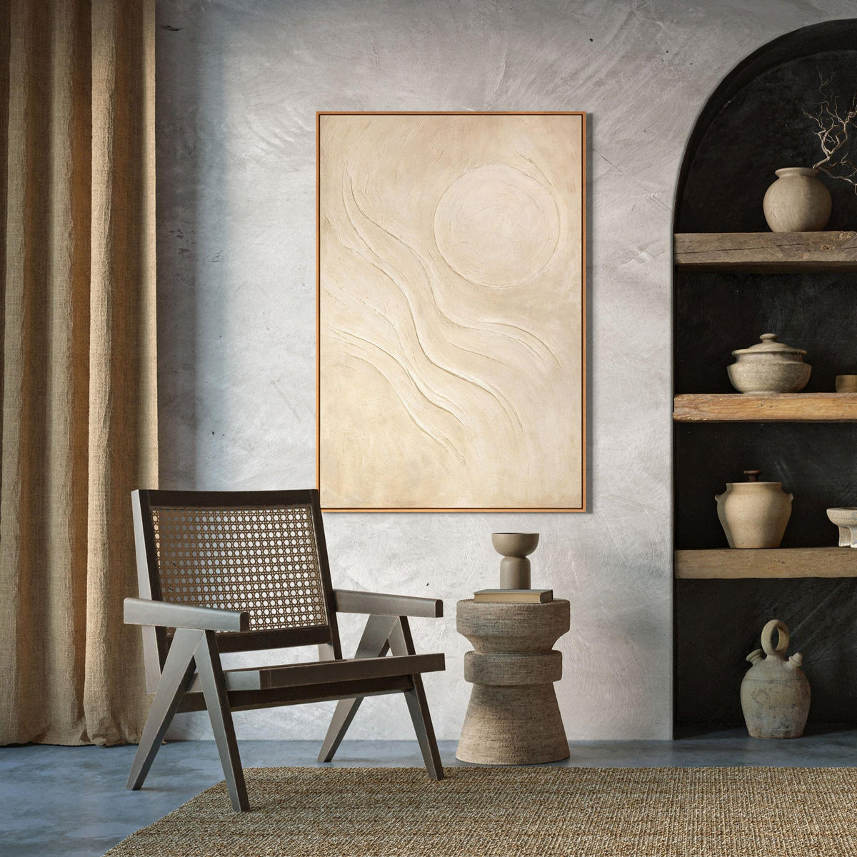 GEMÄLDE Sandige Sonne Schattenfugenrahmen Beige 140x100 cm - Beige, Holz (140/100cm) - YS-art gallery