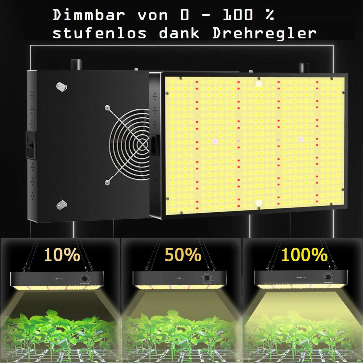 GROWLAMPE LED 200W Vollspektrum Dimmbar Pflanzenlampe Indoor Grow Licht Anzuchtlampe Pflanzenlicht Energieeffizient - Goldfarben, Keramik/Kunststoff (28/4/35cm) - JUNG