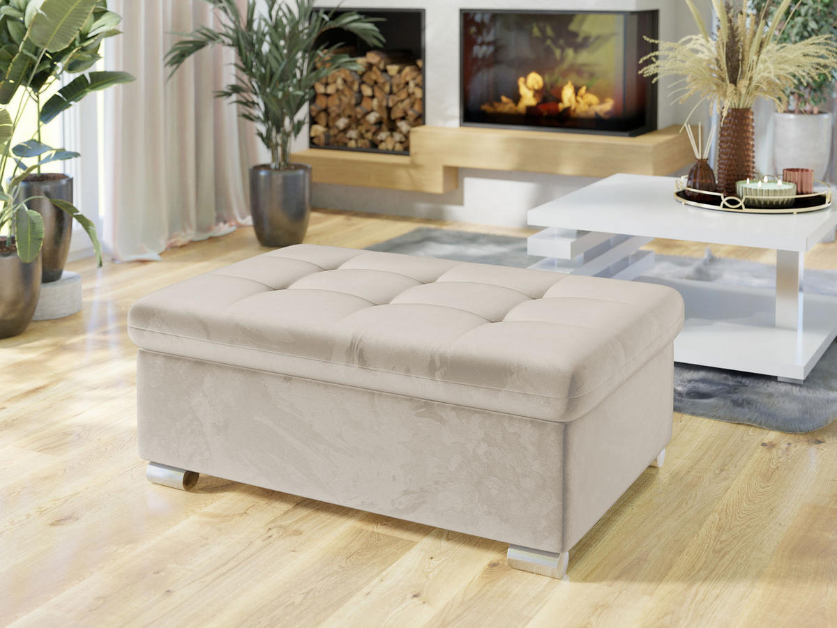 POLSTERHOCKER Niko Groß - Silberfarben/Naturfarben, Holz/Textil (96/41/70cm) - MIRJAN24