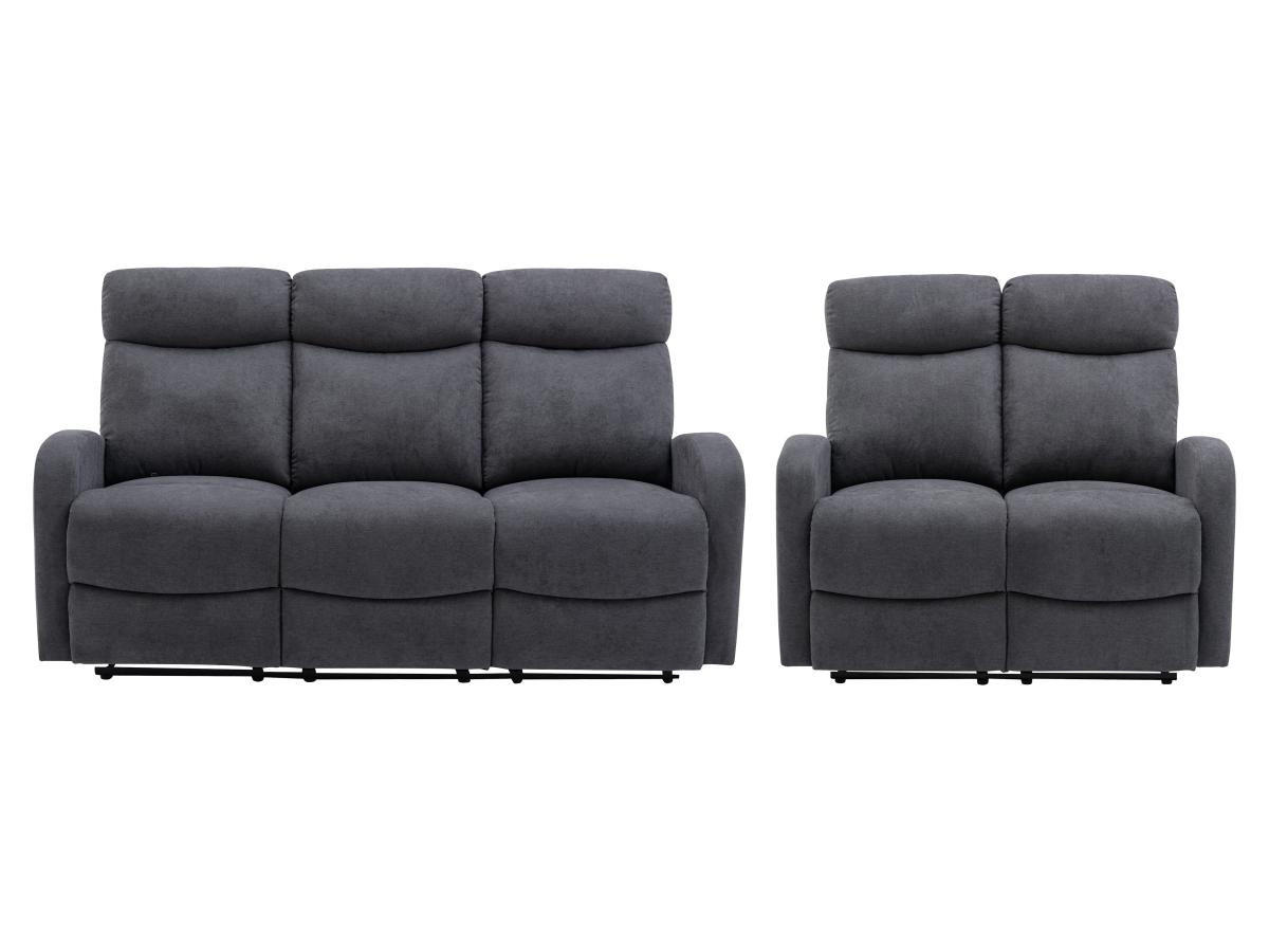 COUCHGARNITUR Relax 3+2 - Stoff - Grau - EVELYN - Grau, Textil (95/100/180cm) - Vente-Unique