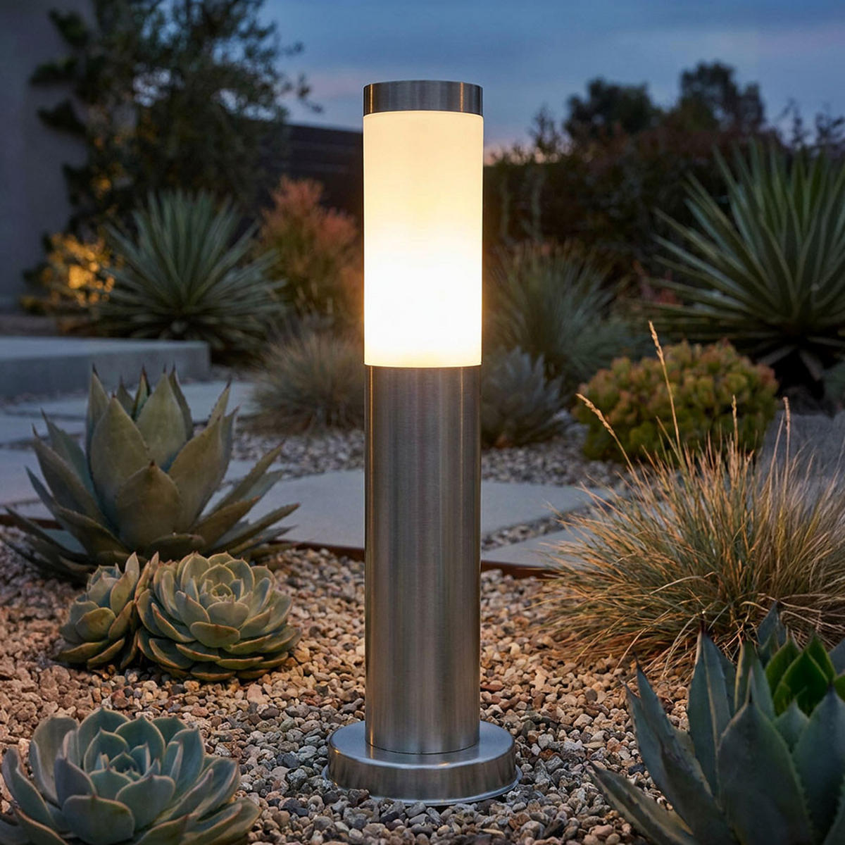 LED AUSSENLEUCHTE NEW YORK Edelstahl Silber - Silberfarben, Kunststoff (7.6/7.6/45cm)