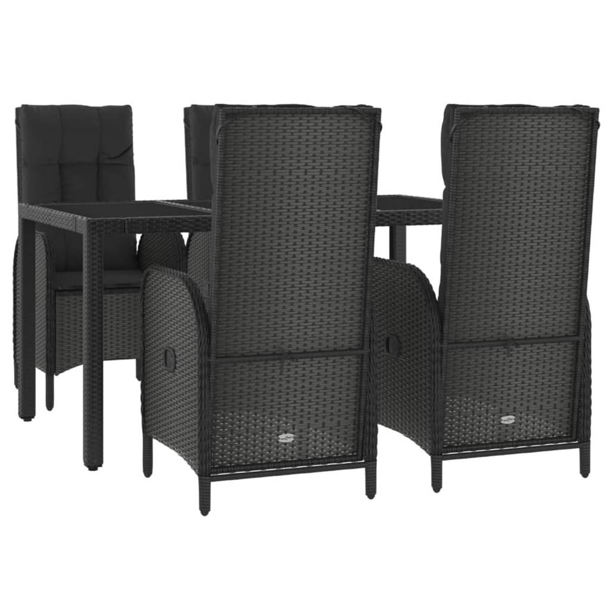 GARTEN-ESSGRUPPE 5Er Set Mit Kissen Schwarz Poly Rattan - Schwarz, Kunststoff - vidaXL