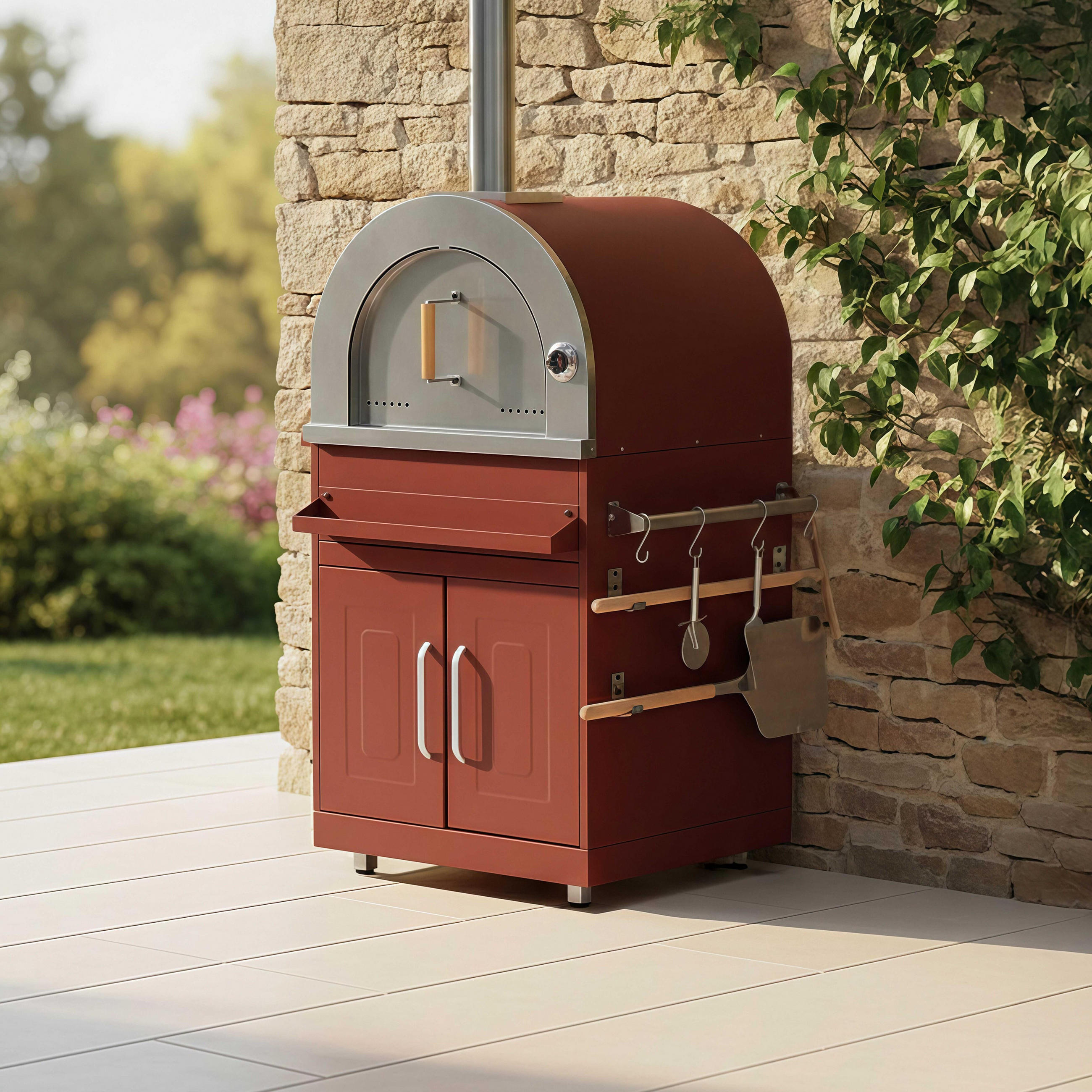 Thumbnail - Oviala Pizzaöffen,, Braun, Metall, 2-Sitzer, Rechteckig, 66x207x70 cm, Grills & Outdoor-Küchen, Holzkohlegrills