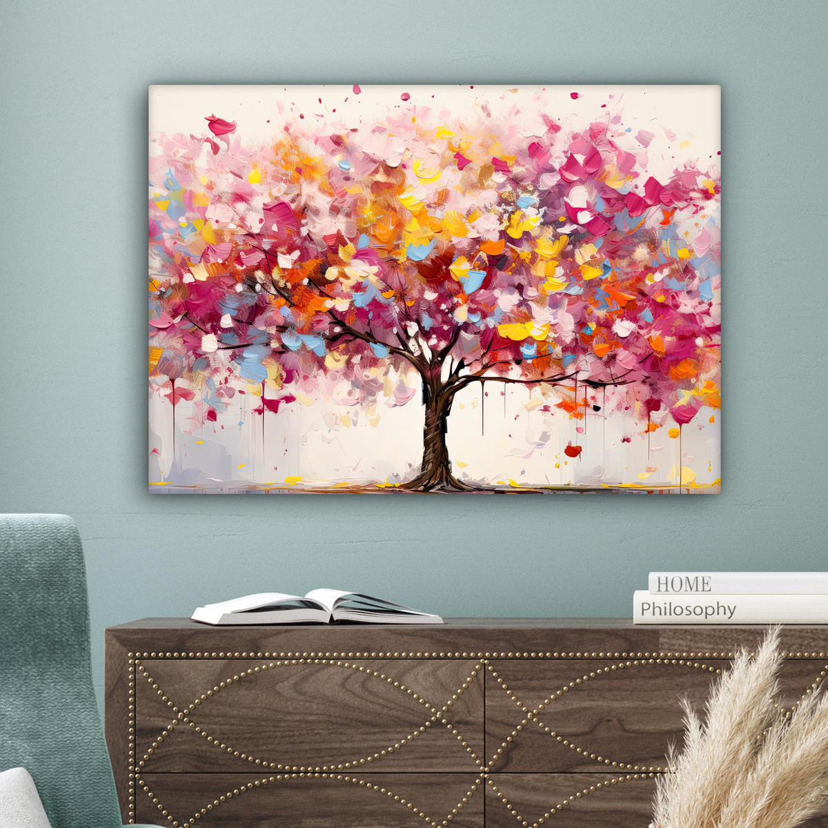 LEINWANDBILD Aquarell - Baum - Kunst - Abstrakt Wandbilder 80x60 cm - Multicolor, Textil (80/60cm) - MuchoWow