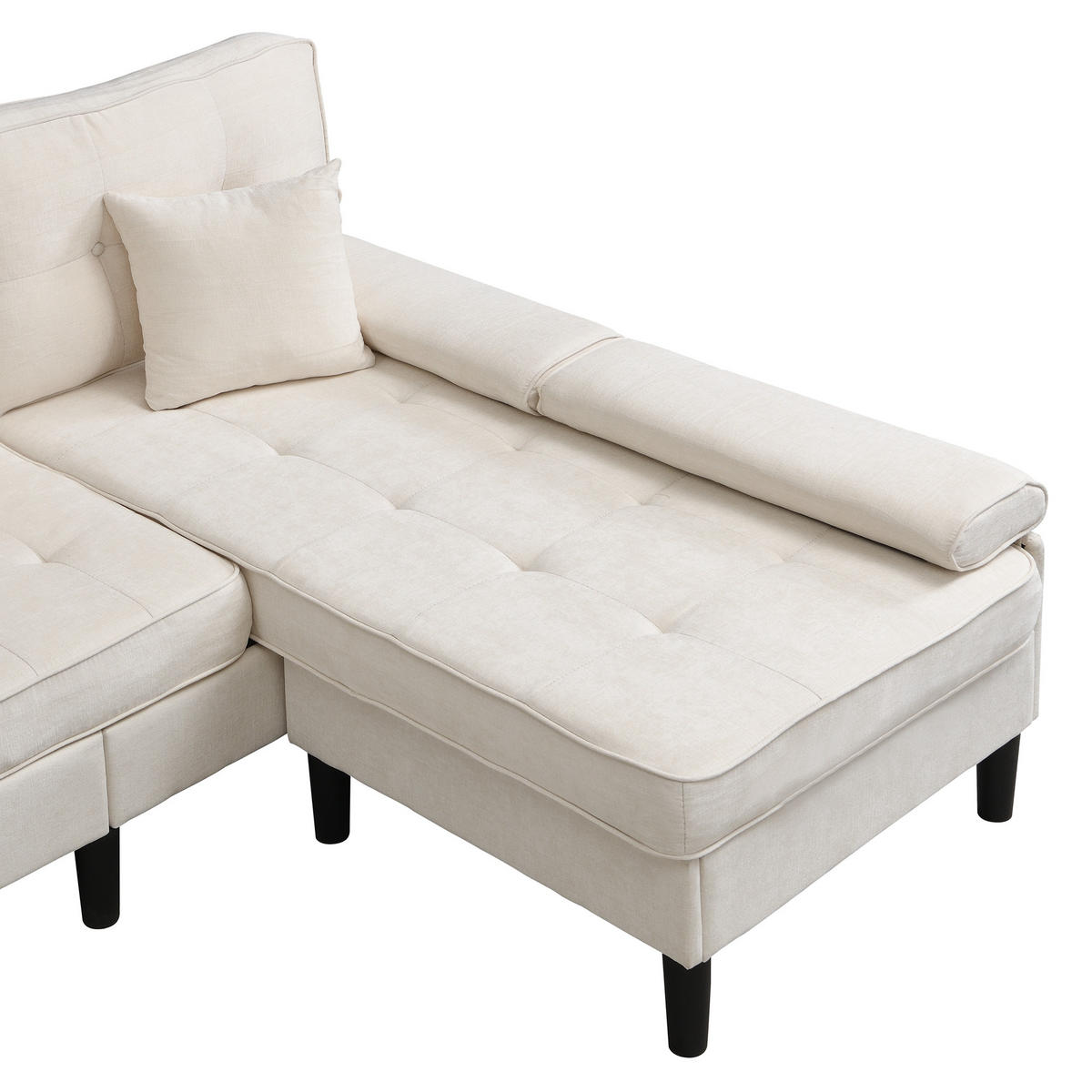 ECKSOFA Chenille Hellbeige mit Hocker und Kissen - Beige, Holzwerkstoff/Kunststoff (195/149cm) - WISHDOR