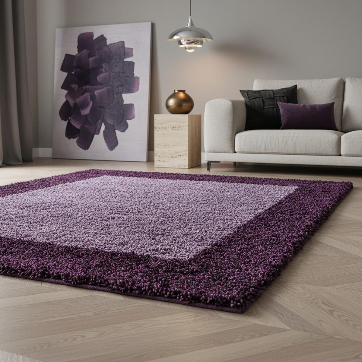 HOCHFLORTEPPICH RHEIN, mit Bordüre, Violett, 300 x 400 cm - Lila, Textil (400/300cm) - KADIMA DESIGN