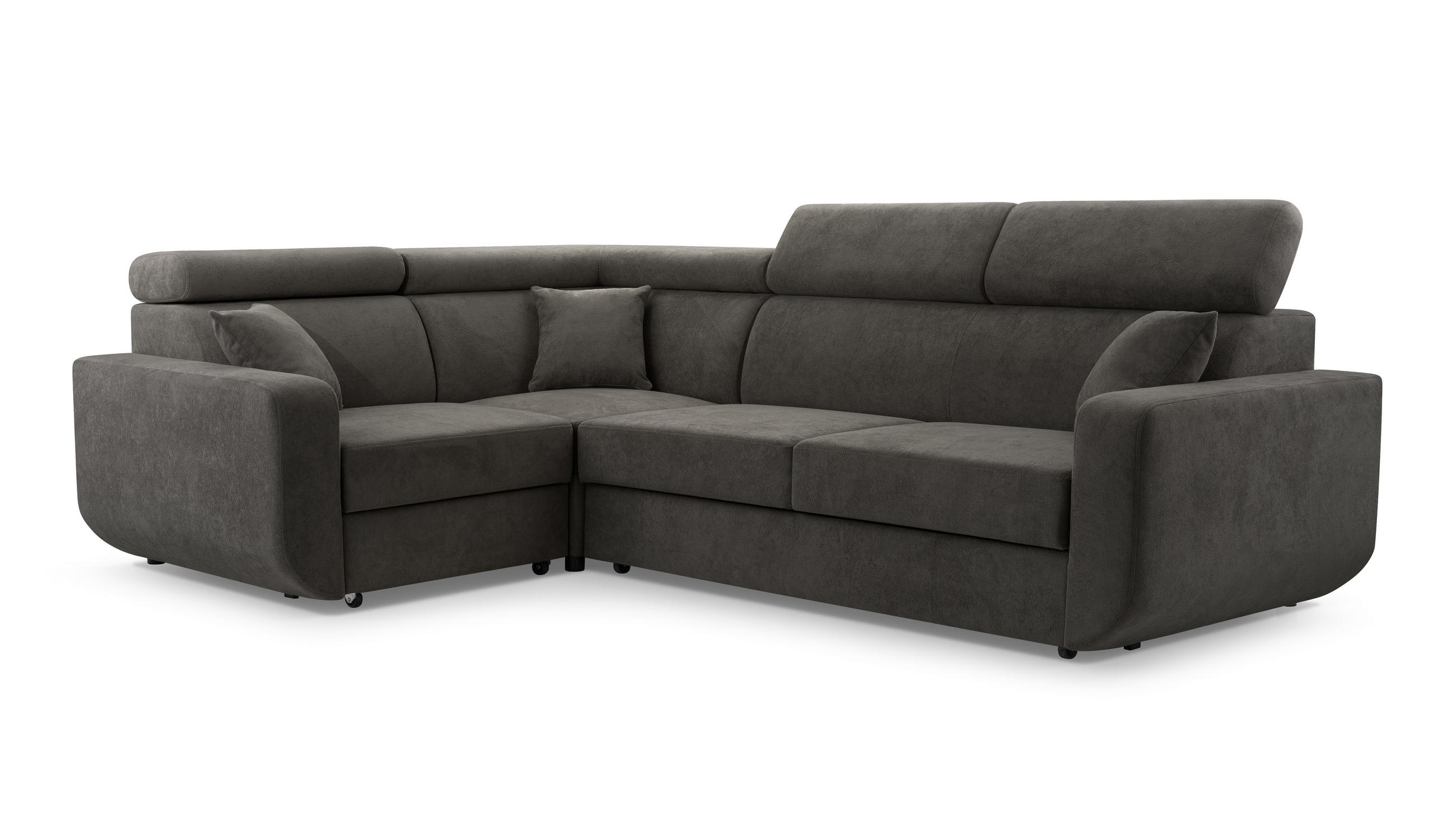 ECKSOFA RENO Grau Plüsch-Stoff mit Schlaffunktion - Grau, Holz (263/184cm) - MASSENO