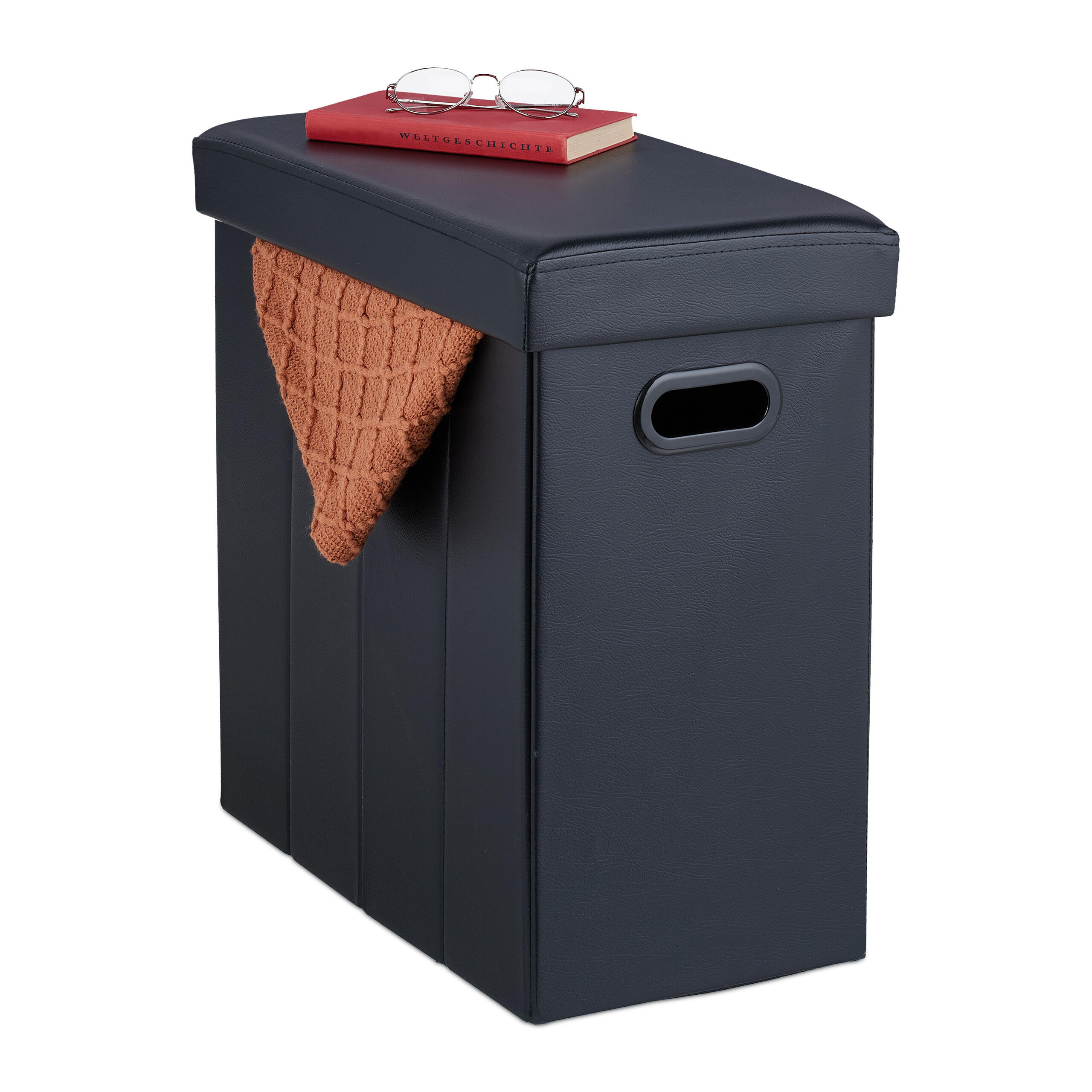 SITZHOCKER - Schwarz, Holzwerkstoff/Kunststoff (48.5/49/27cm) - Relaxdays